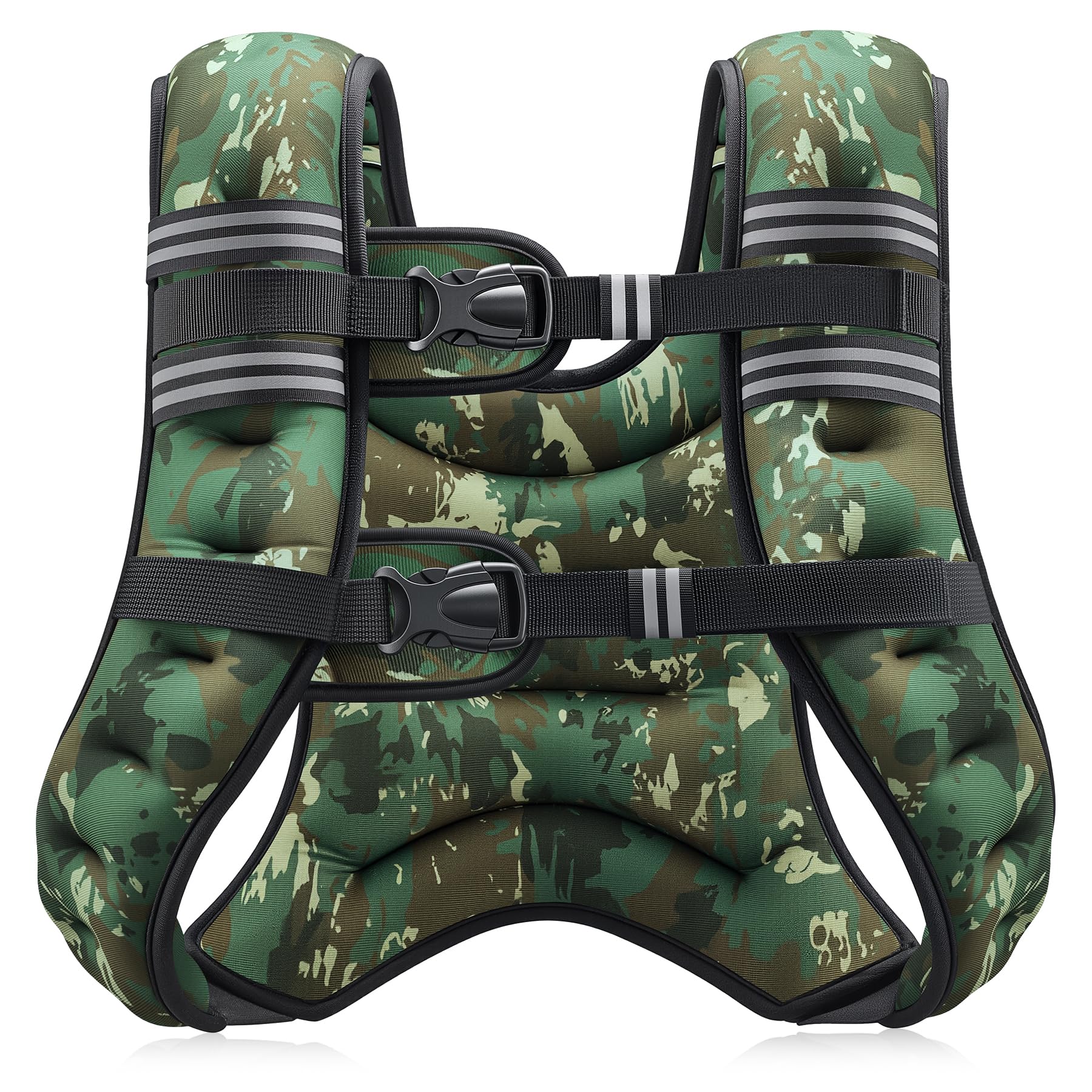 ZELUS Weighted Vest, 6lb/8lb/12lb/16lb/20lb/25lb/30lb Weight Vest with Reflective Stripe for Workout, Strength Training, Running, Fitness, Muscle Building, Weight Loss, Weightlifting 25lb Green Camo