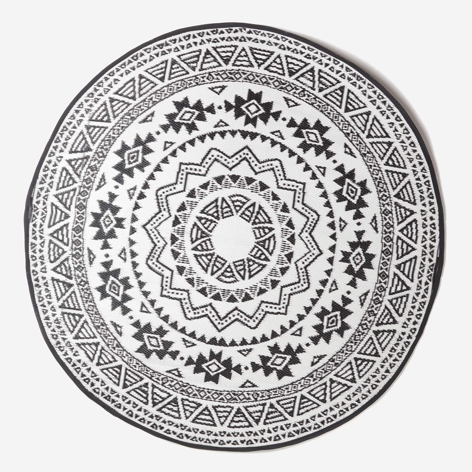 HOMESCAPES Tapis extérieur résistant Pluie et UV, Tapis de Jardin imperméable réversible Noir, Rond 180 cm, Intérieur extérieur terrasse Balcon
