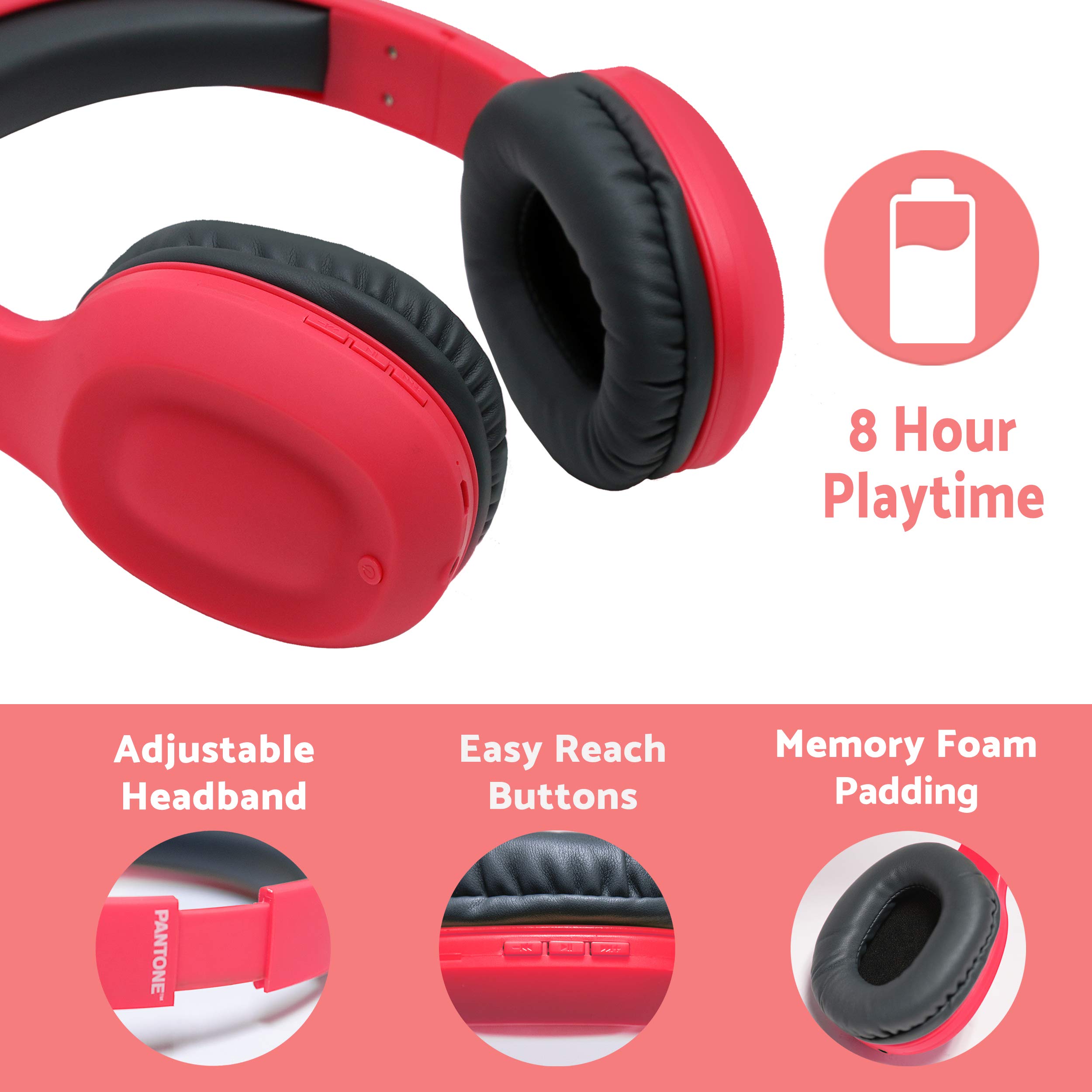 Pantone Limited Edition Bluetooth Wireless HiFi Headphones, Lightweight  Over-Ear Stereo Headset with Noise Reduction, Ultra-Comfort Soft Memory  Earpads, 8 Hr Battery Life [Radiant Pink] : Amazon.com.au: Electronics