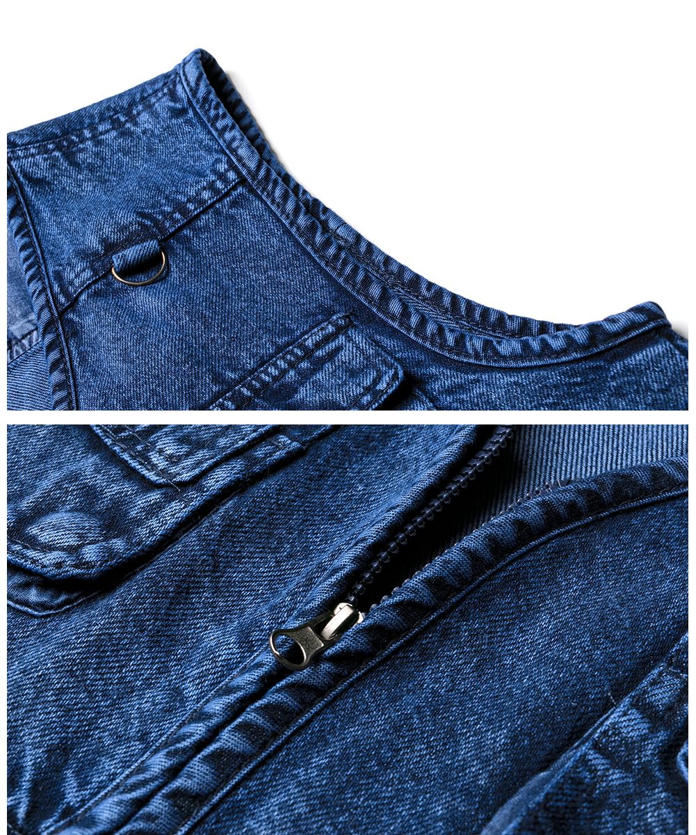 Gilet en Jean pour Homme Cowboy Gilet Moto Multipoches Veste en Jean Sans Manche Denim Gilet Biker