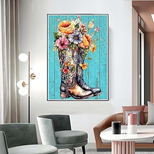 Miniatura 2 de ZQEATRY Kits de pintura de diamantes para adultos, kit de arte de diamantes de flores de bota para adultos principiantes, 5D redondo de perforación