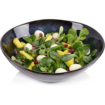 S nger Tokyo Salad Bowl 1 Piece Serving Bowl Stoneware Serving Bowl Dishwasher-safe handmade bowl large large salad bowl blue-black with brown accents 1.8 L