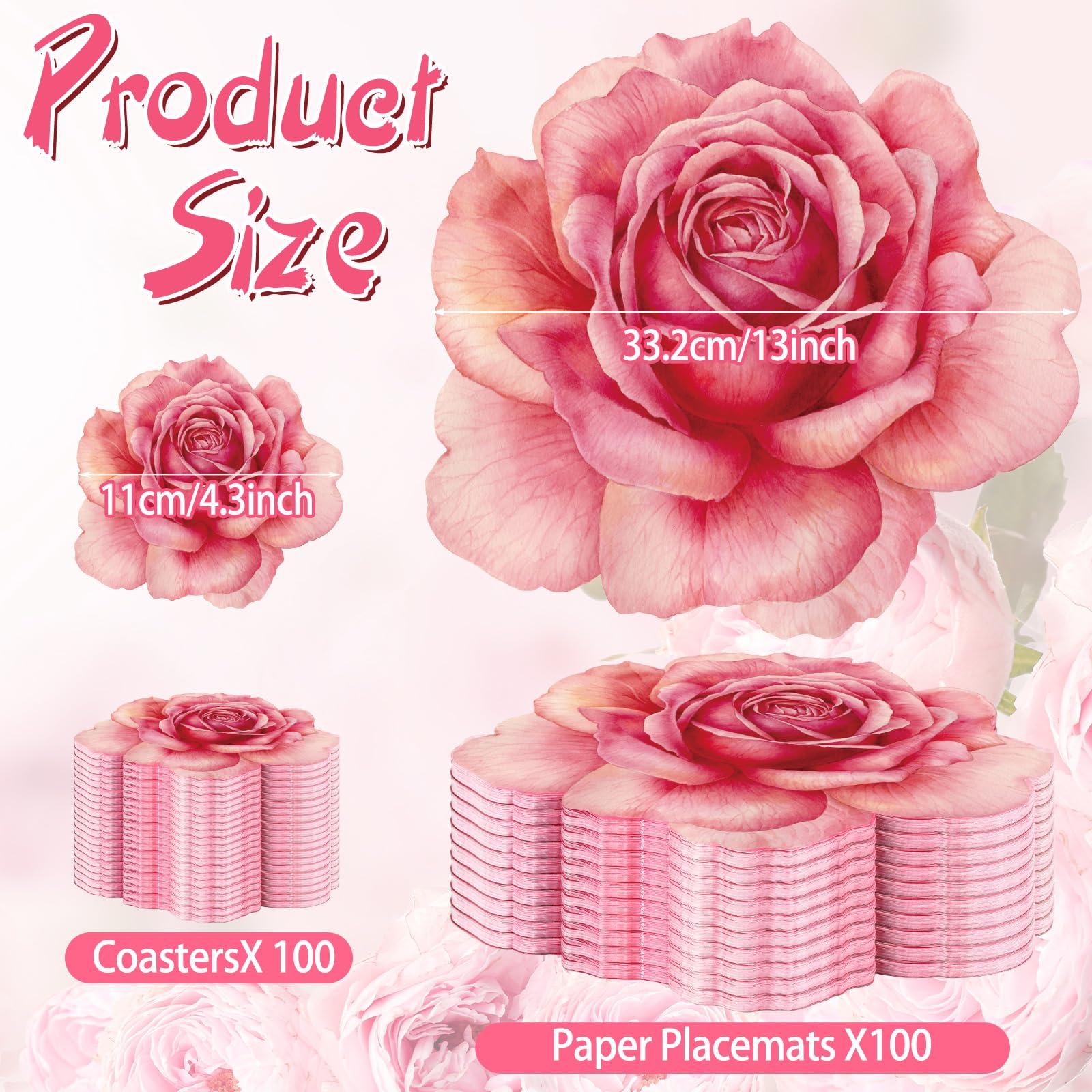 Geosar Juego de 200 manteles individuales desechables de papel con forma de rosa con forma de rosas, manteles individuales desechables para San Valentín, Día de la Madre, verano, primavera, barbacoa,