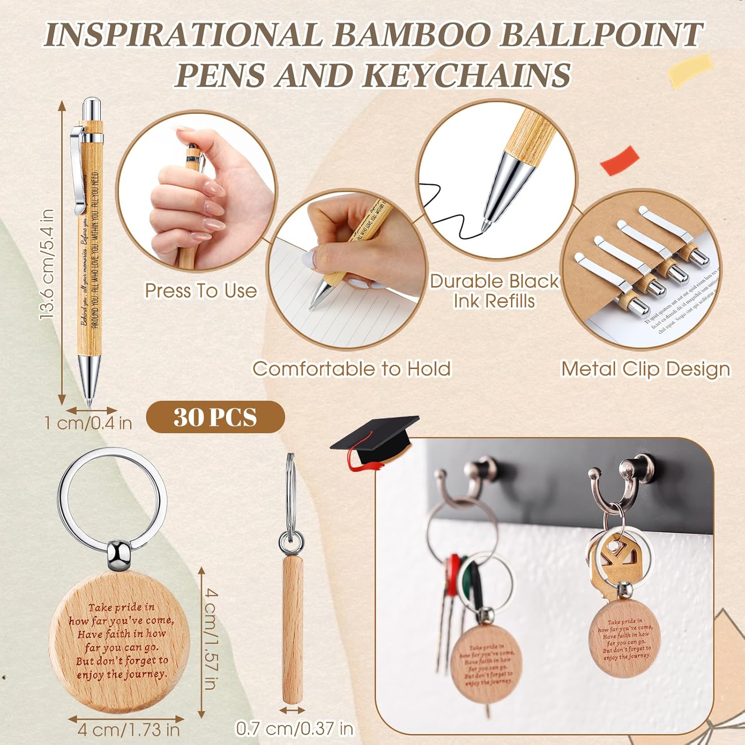 Resurhang 90 Pcs Class of 2026 Graduation Gifts Bulk Inspirational Pocket Kraft Notebooks and Ballpoint Pens with Wooden Keychains for 2026 Senior College Students Congrats Grad Gifts