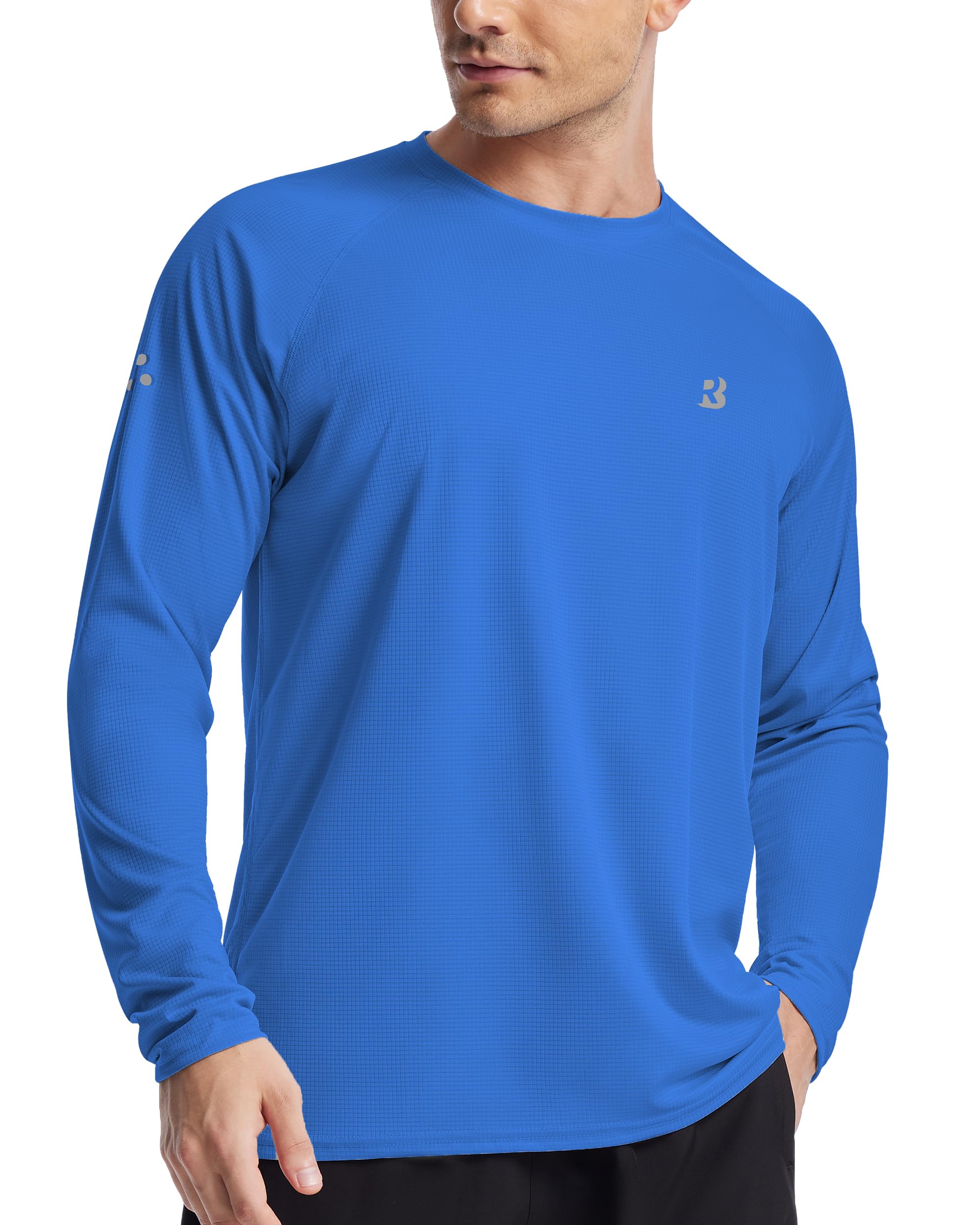 Roadbox Men's UPF 50+ Swim Rash Guard, Long Sleeve UV Sun Protection SPF Water Shirts Quick Dry for Outdoor Fishing Hiking