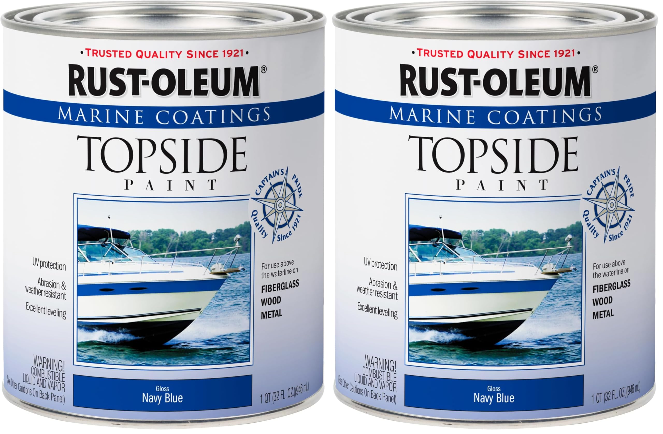 Rust-Oleum, Navy Blue, 207002 Marine Topside Paint, 1-Quart, 32 Fl Oz (Pack of 2), 11