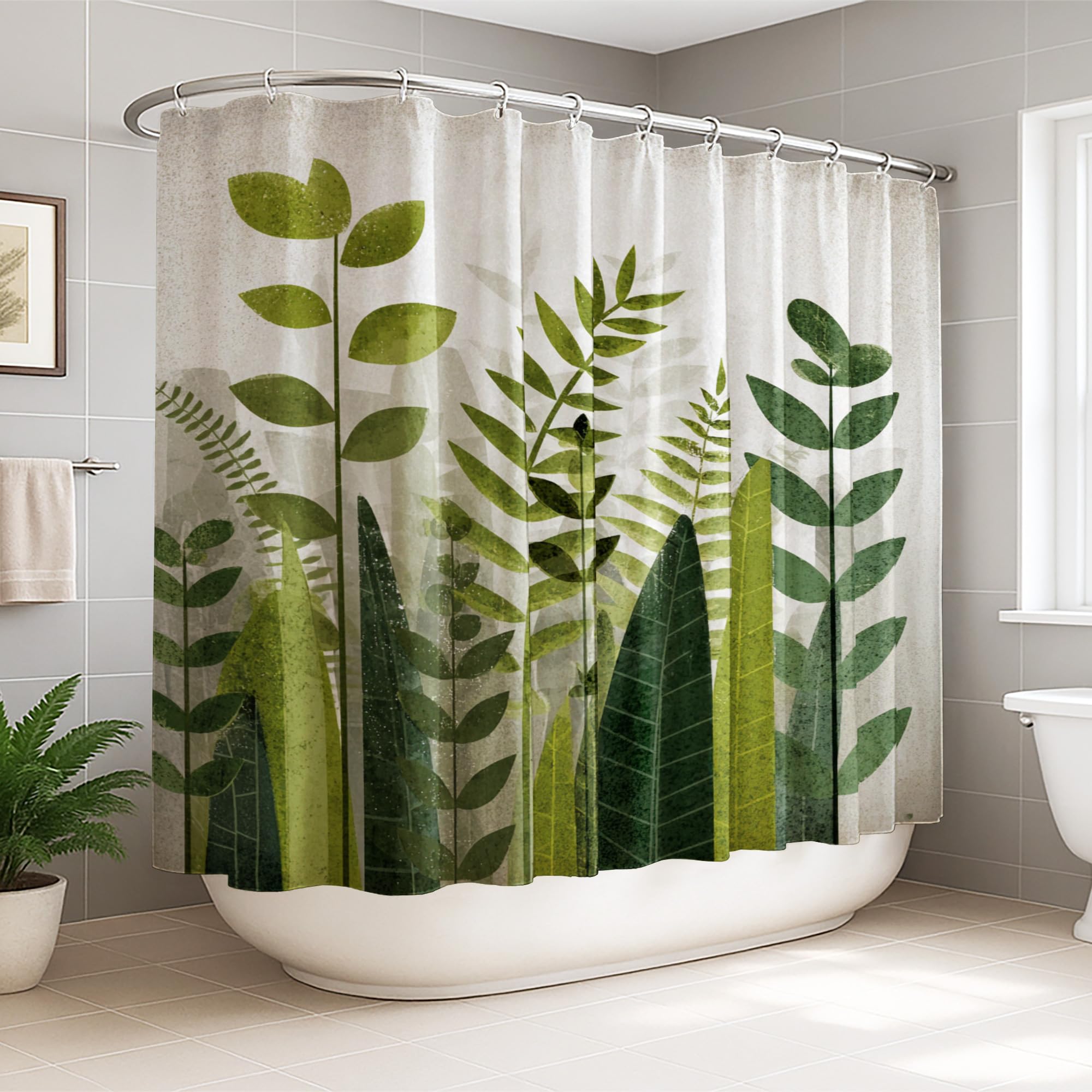 Rideau de douche extra large anti-éclaboussures lavable 274x183 cm motif vert