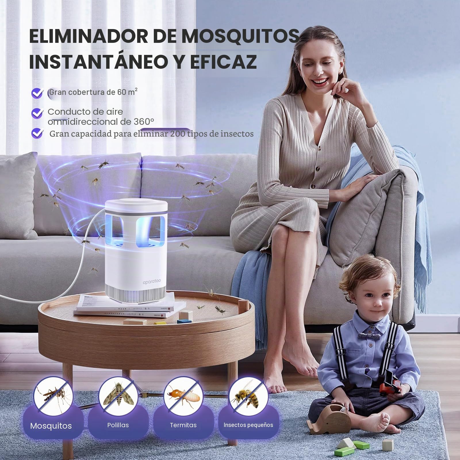 Lámpara Antimosquitos,Eléctrico Mata Mosquitos con Lámpara UV USB,180° Anti Mosquitos Lámpara para Interiores, Exteriores, Dormitorio, Cocina, Oficina