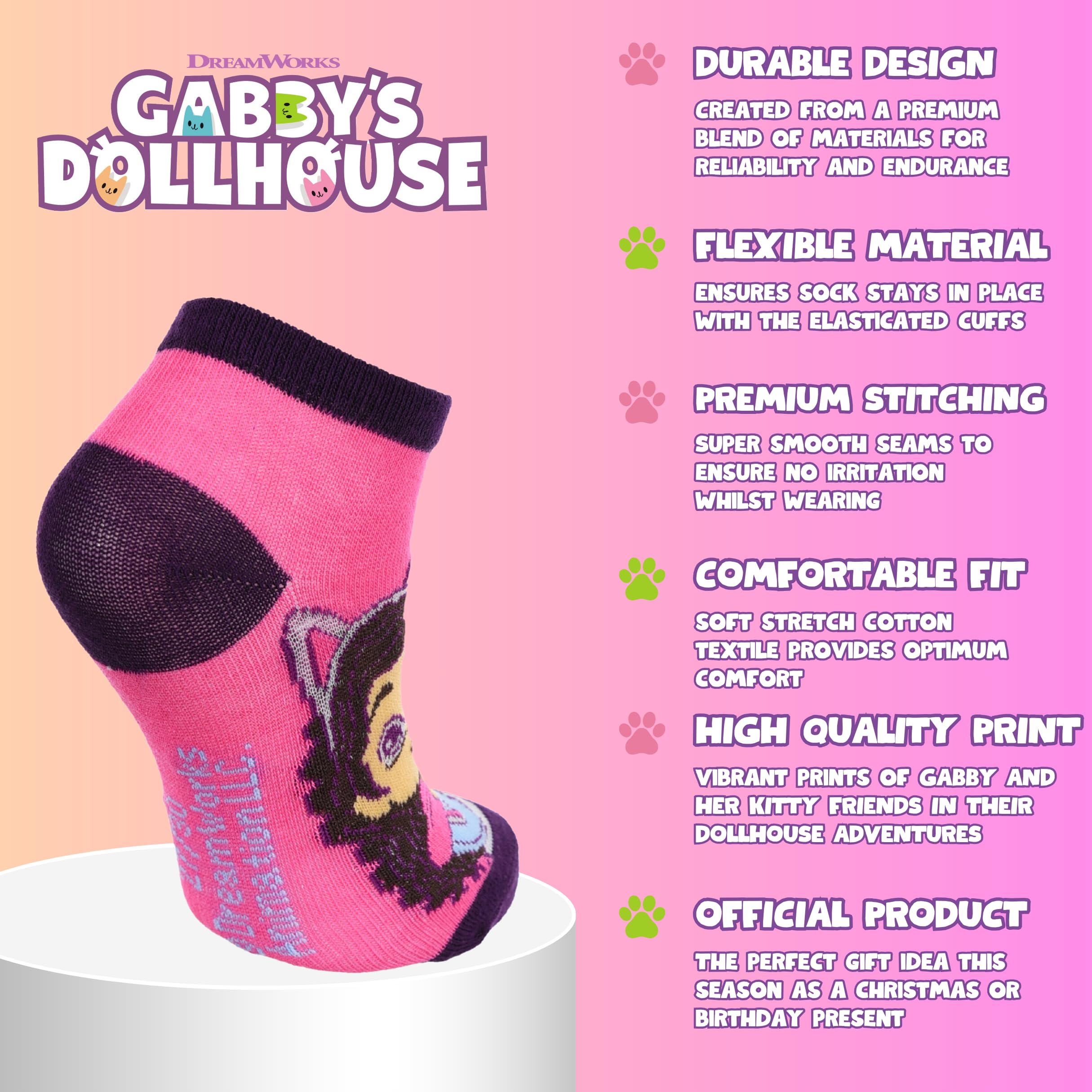 Gabby's Doll House Chaussettes pour Fille, Lot de 6 Paires de Chaussettes Courtes Classiques en Coton, Tailles EU 23 à 34
