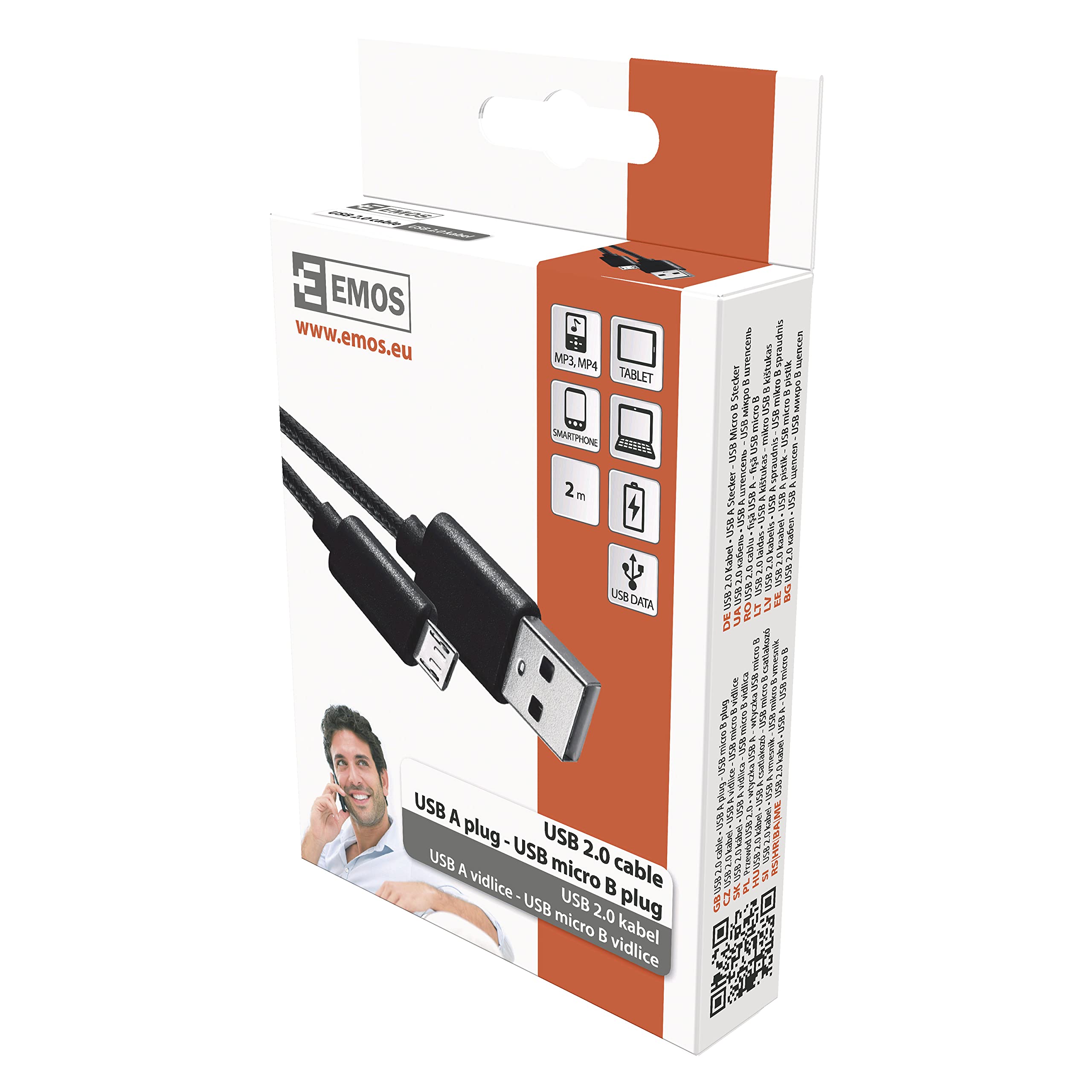 EMOS Cavo USB-C A USB-A 2.0 – Ricarica Rapida 2,4A E Trasferimento Dati 480Mbps – 1 Metro Nero