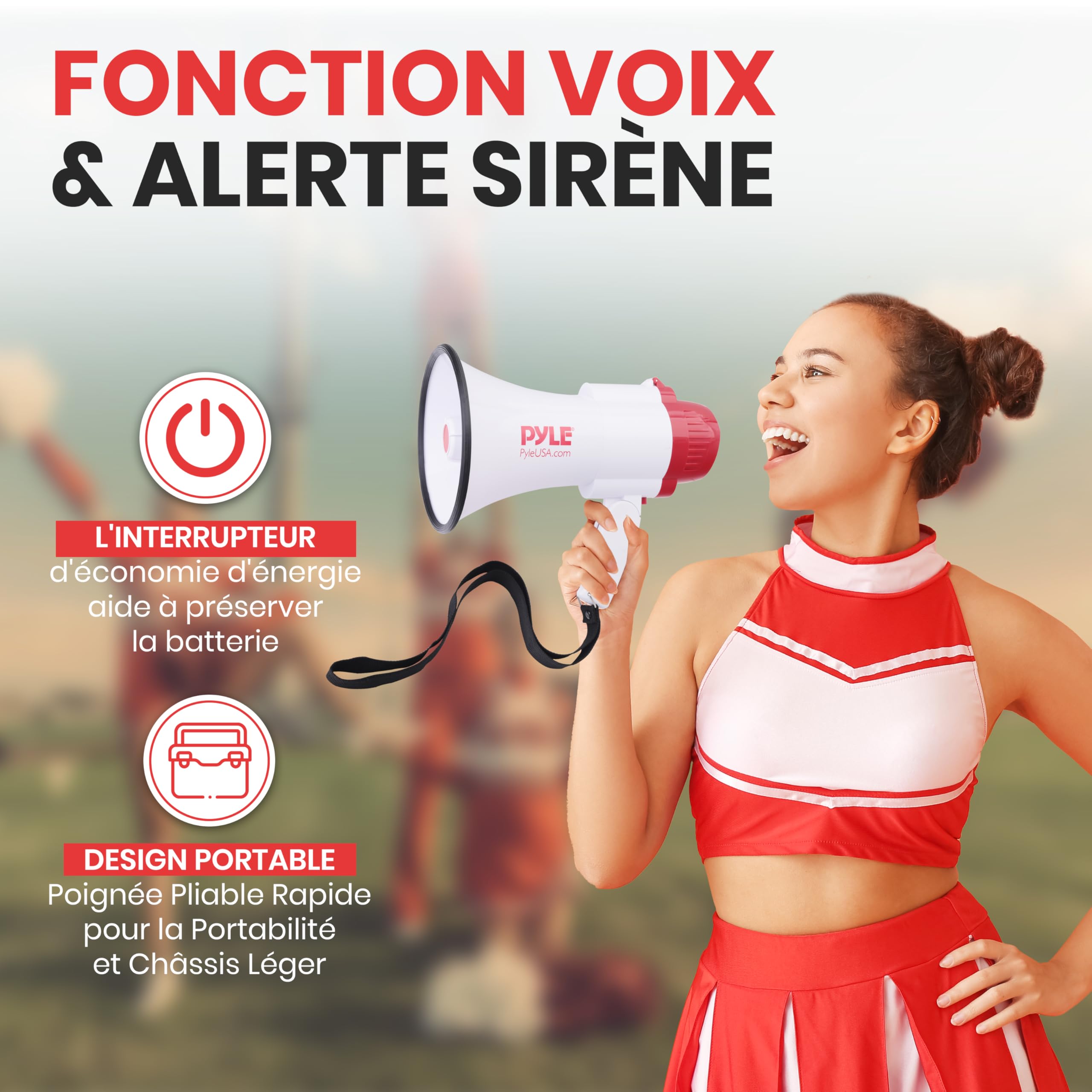 Pyle Mégaphone Porte-Voix 30W avec Sirène et Enregistrement – Haut-Parleur PA Portatif, Portée 731m, Idéal pour Sports, Fans, Entraîneurs, Manifestations, Sécurité