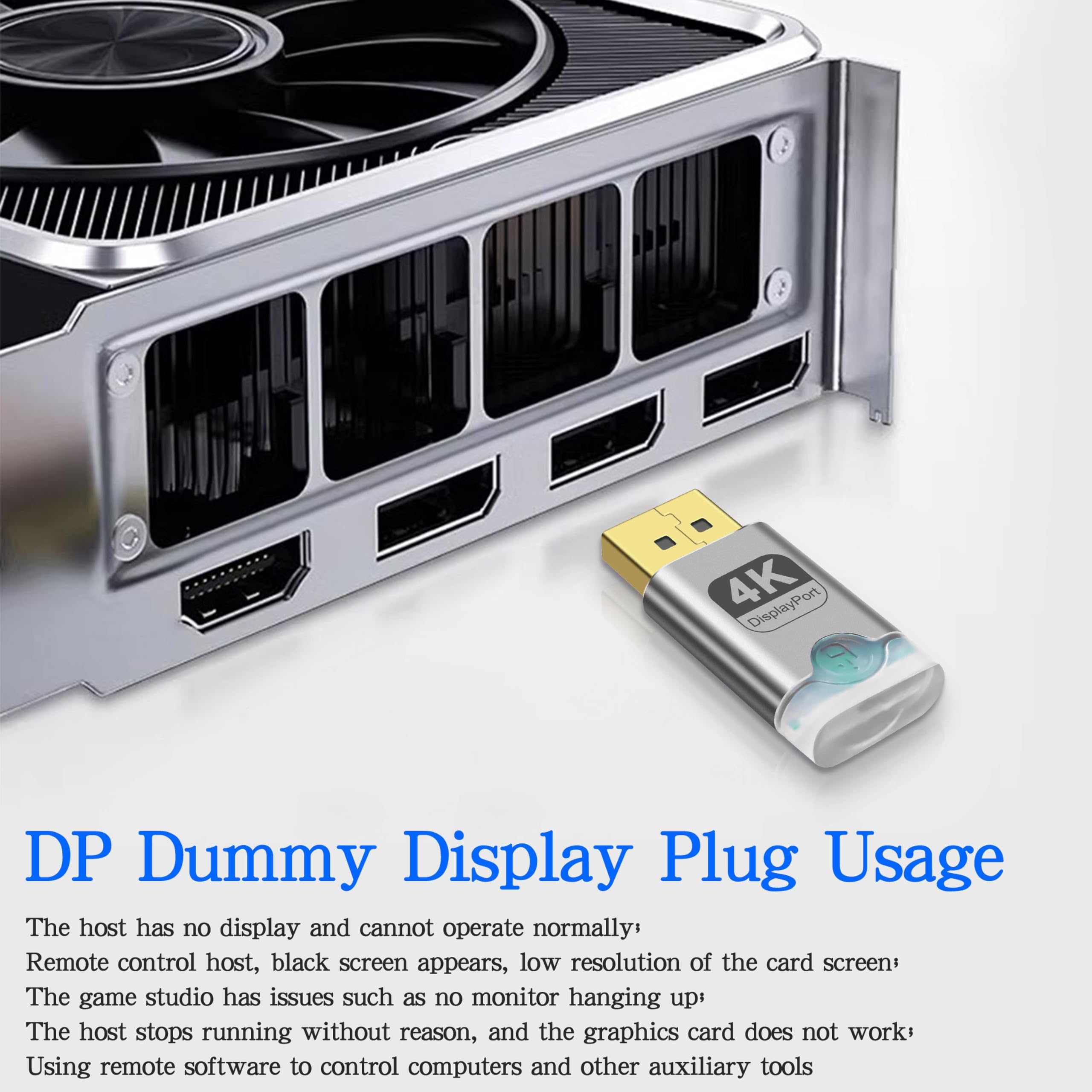 XMSJSIY 4K DP Dummy Plug DisplayPort Display EDID Emulatore mente senza testa con luce a LED, adattatore display virtuale supporta 3840 x 2160 @60 Hz per PC desktop remoto, 2 pezzi