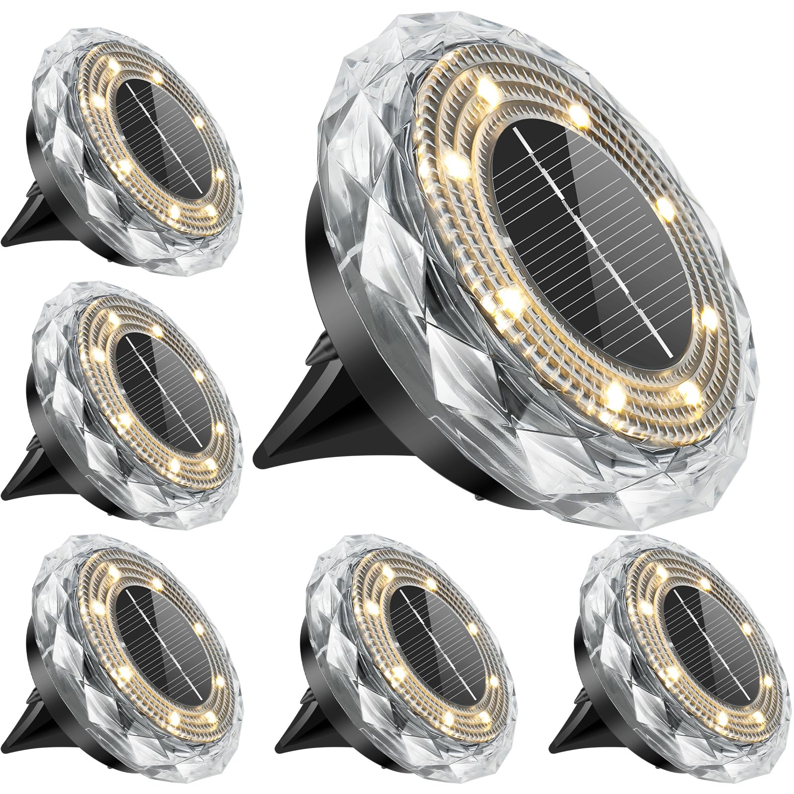 Fyeme 6Pcs Solar Ground Light IP65 Waterproof Solar Floor Light Disk Lights Outdoor Garden Solar-Powered Garden Lamp Outdoor Ground Lamp for Lawn Pathway Patio Yard Decoration (Warm White)