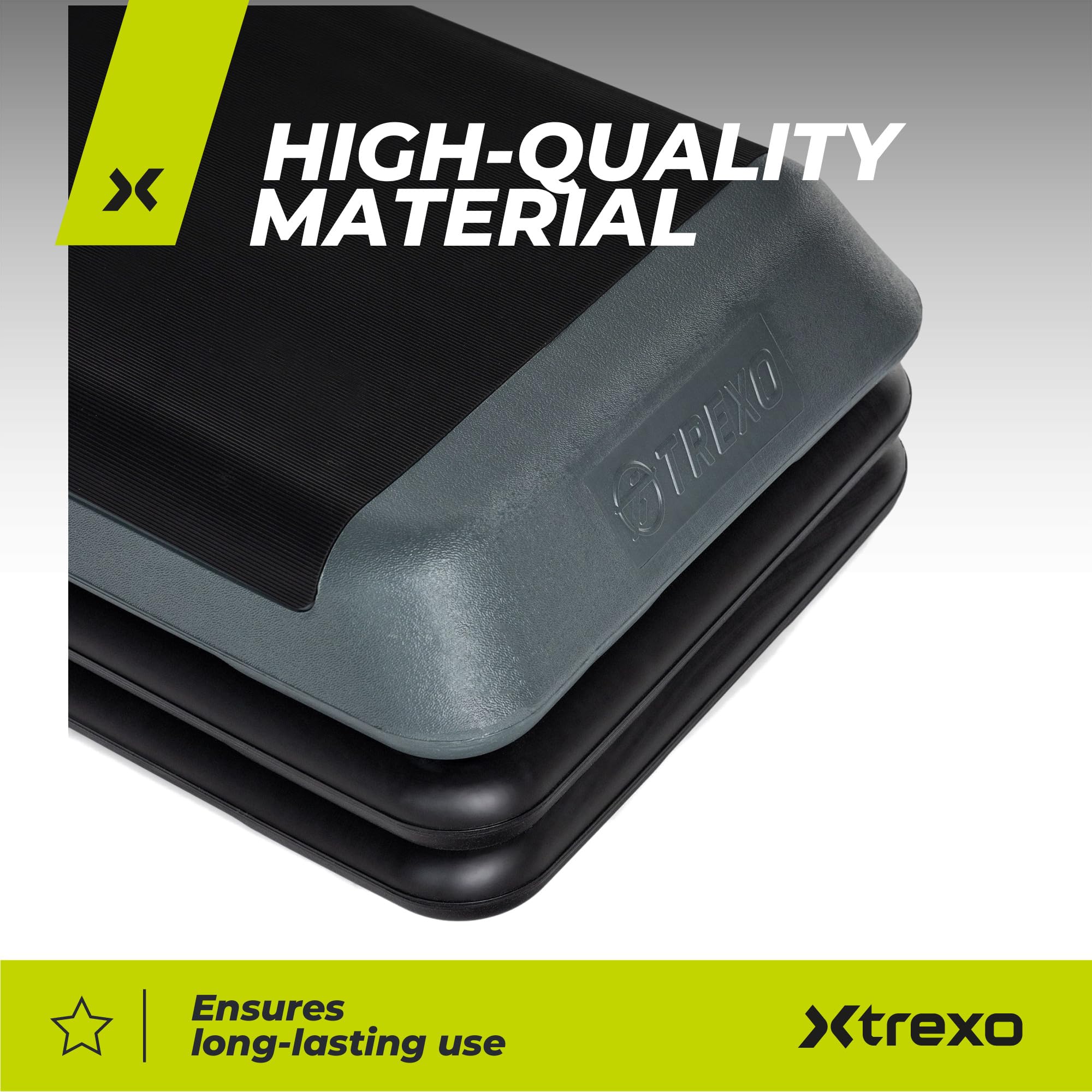 TREXO Step do Aerobiku 109 x 41 cm | Regulacja Wysokości 10-15-20 cm, Wytrzymały Materiał | Platforma do Ćwiczeń Cardio i Fitness do 250 kg | Szary | TRX-AS01