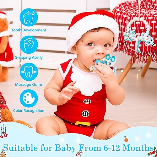 Miniatura 5 de 2 juguetes de dentición de silicona para bebés de Navidad, anillo de Papá Noel y trineo, mordedor suave de copo de nieve para niños pequeños -