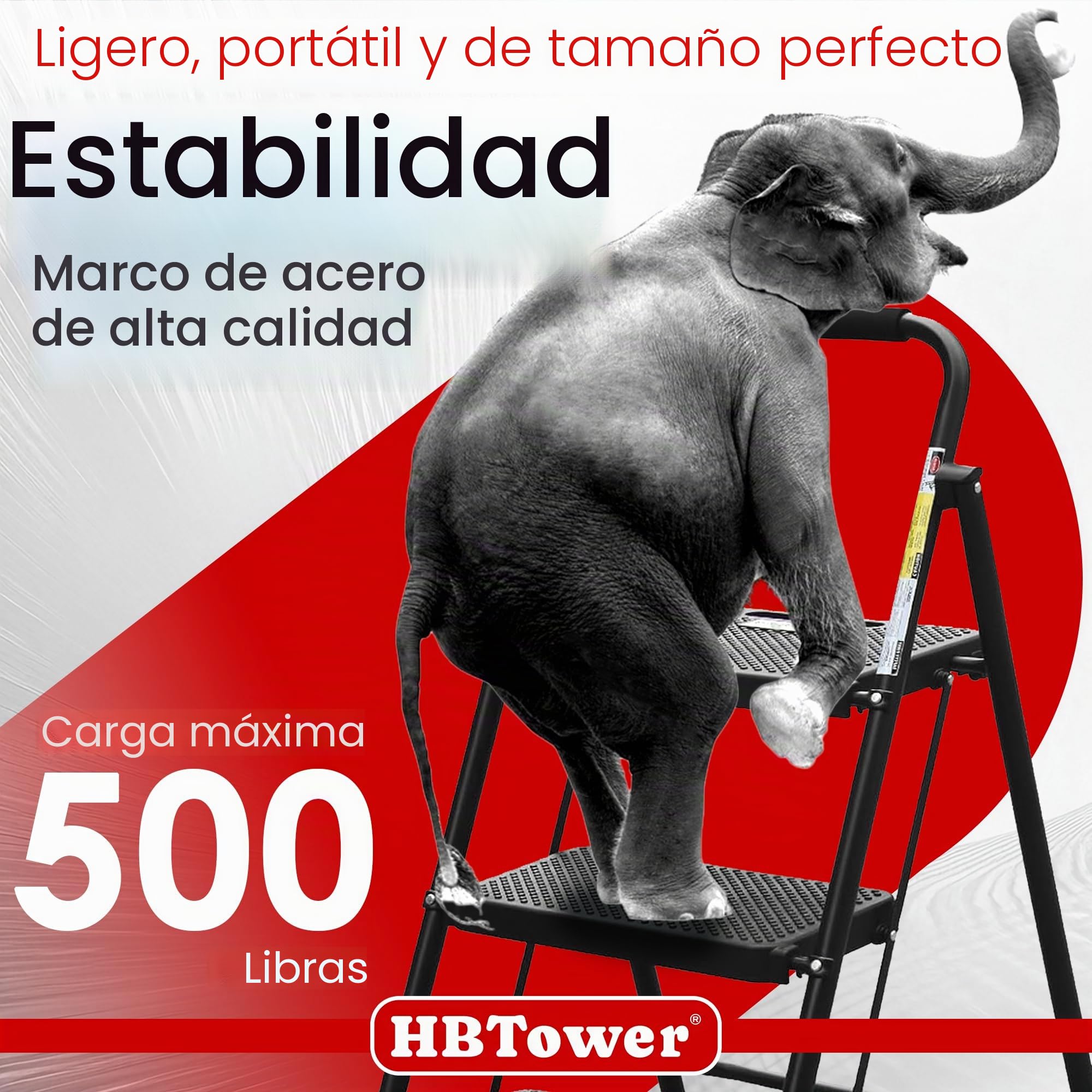 HBTower Escalera 3 Peldaños Plegable, Peldaños Antideslizantes con Asas Cómodas, Escalera Portátil de Acero, Negra