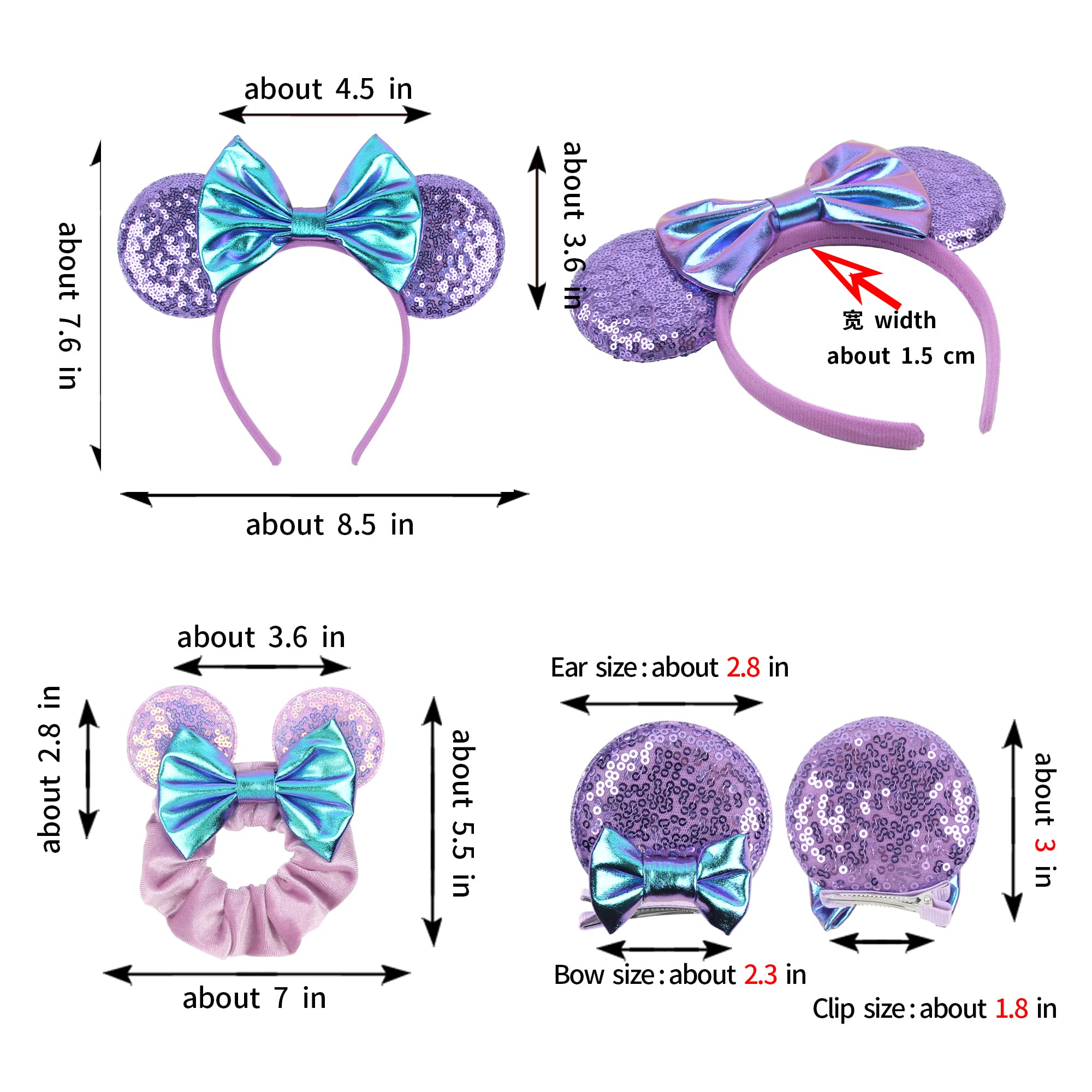 Set of Colorful Mouse Ear Headbands Disney Minnie Mouse Ears Headband Set for Women and Kids  main image 4