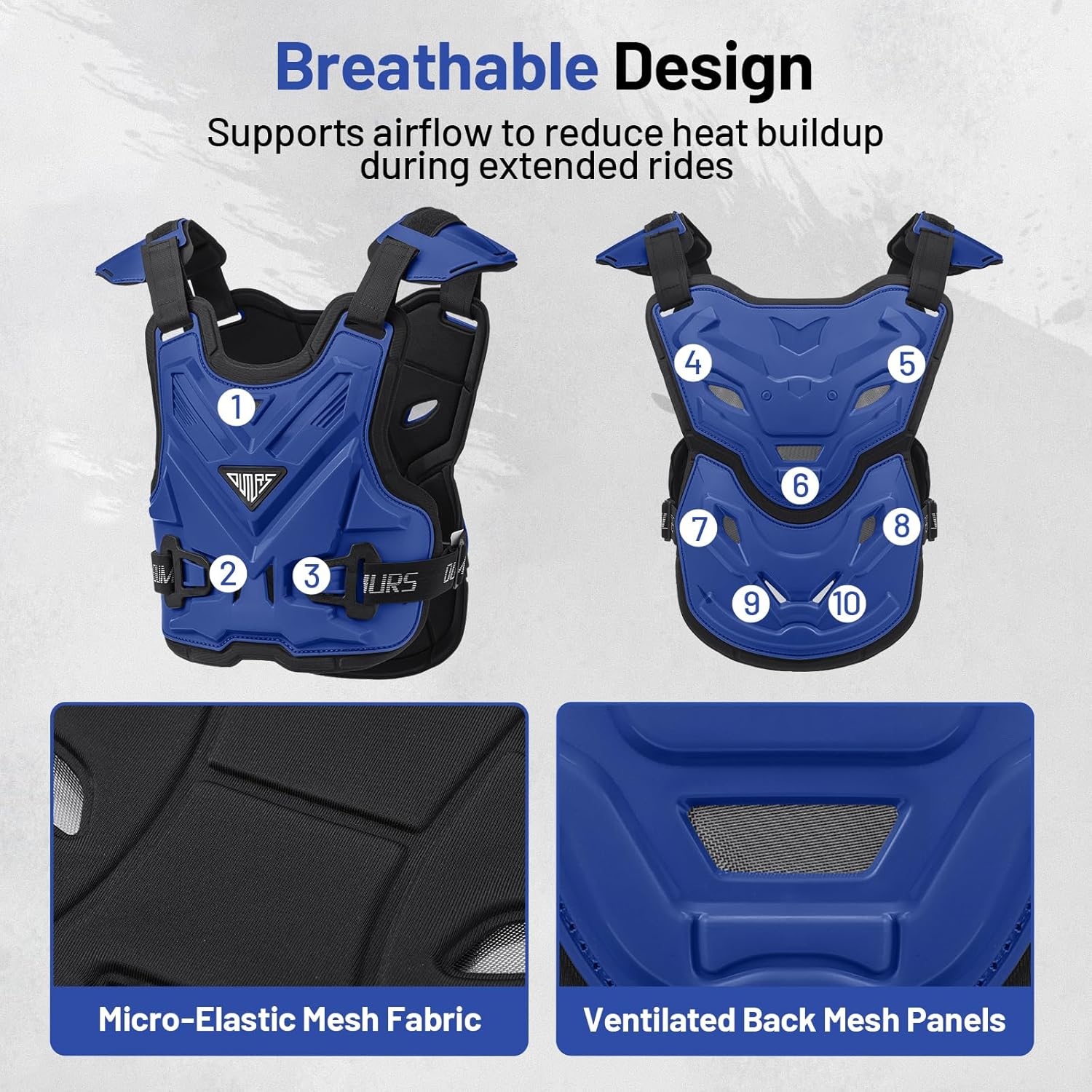 Adult Off-Road Motorcycle Chest Protector, Lightweight Design with Reinforced PP Armor Plates, Breathable Motocross Protector for Dirt Bike, ATV & Skateboard