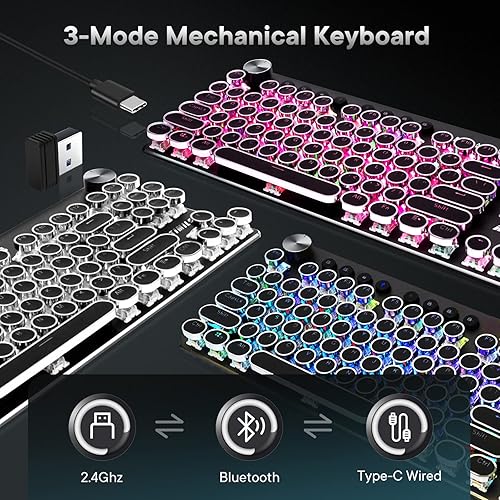 Miniatura 2 de Teclado mecánico inalámbrico para máquina de escribir TKL 24GBT50con cable WM87 Retro Vintage Gaming Teclado de máquina de escribir con teclas