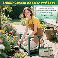 Vista 7 de Saker - Taburete y rodillera de jardín plegable con patas extensibles y almohadilla engrosada, bolsa de herramientas/almacenamiento, soporte