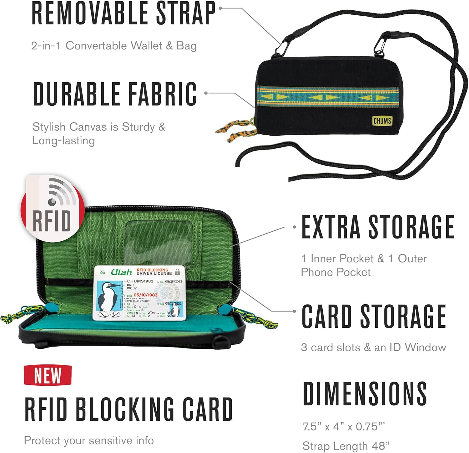 Chums Nomad Wallet - Purse & Cell Phone Wallet with Card Storage, Extra Pocket Space & Removable Strap - Brick - Image 6