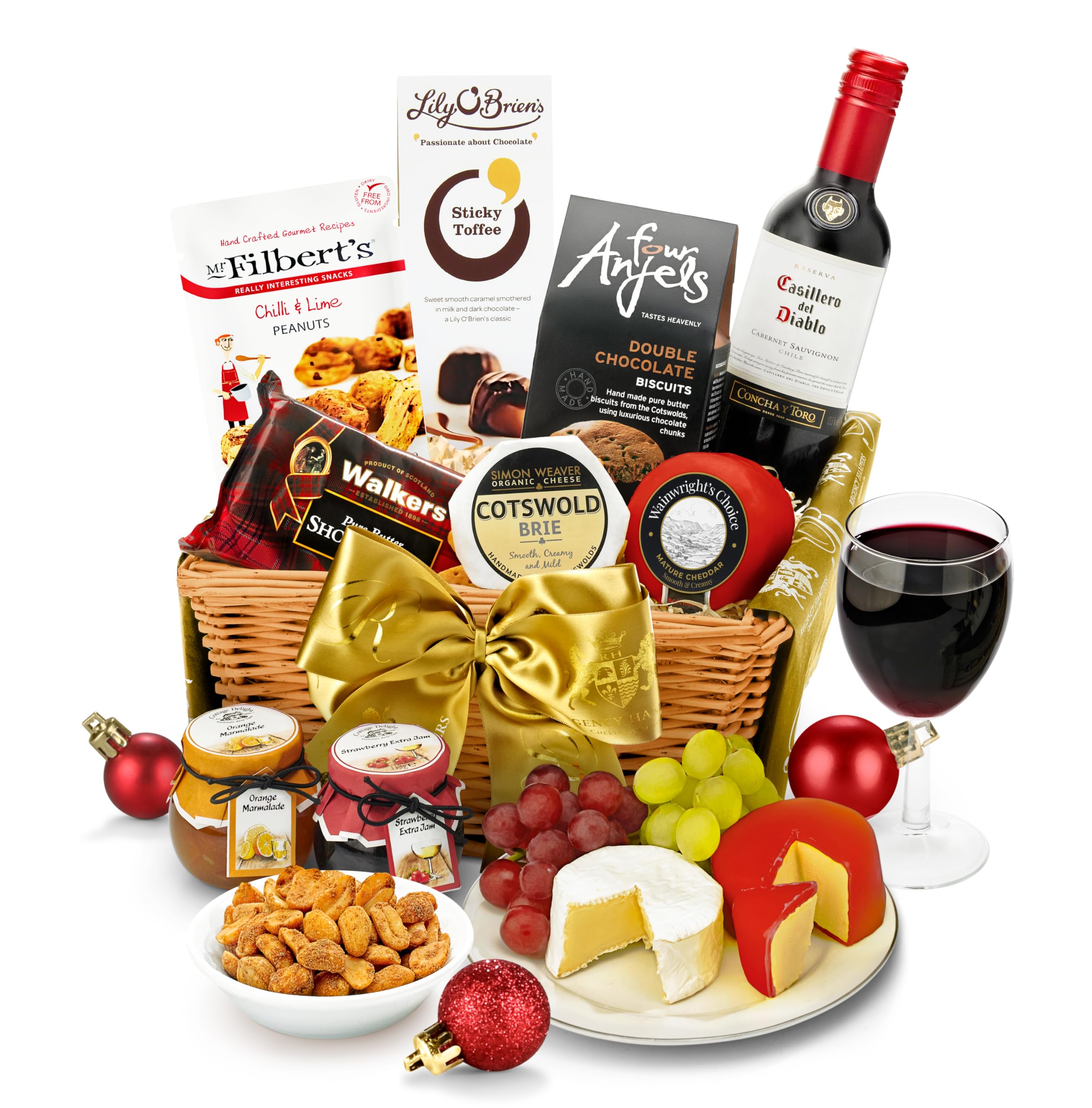 Downton Red Wine Hamper - Classic Cabernet Sauvignon Gift Set with Mature Cheddar, Organic Brie, Chocolates - Red Wine Gift Baskets For Birthdays and Other Occasions, from Regency Hampers