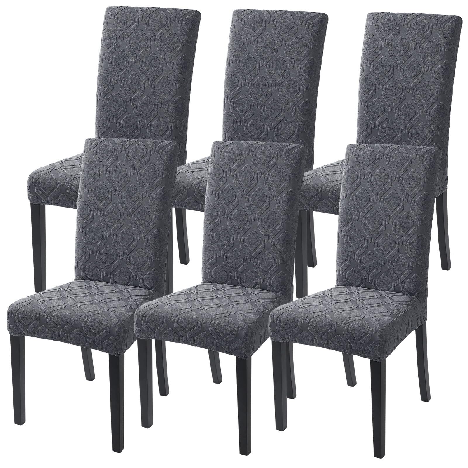 SearchI Dining Room Chair Covers Set of 6 Stretch Jacquard Parsons Chair Slipcovers Super Fit Spandex Removable Washable Kitchen Chair Protector Cover for Dining Room,Hotel(Jacquard Grey) — image 1