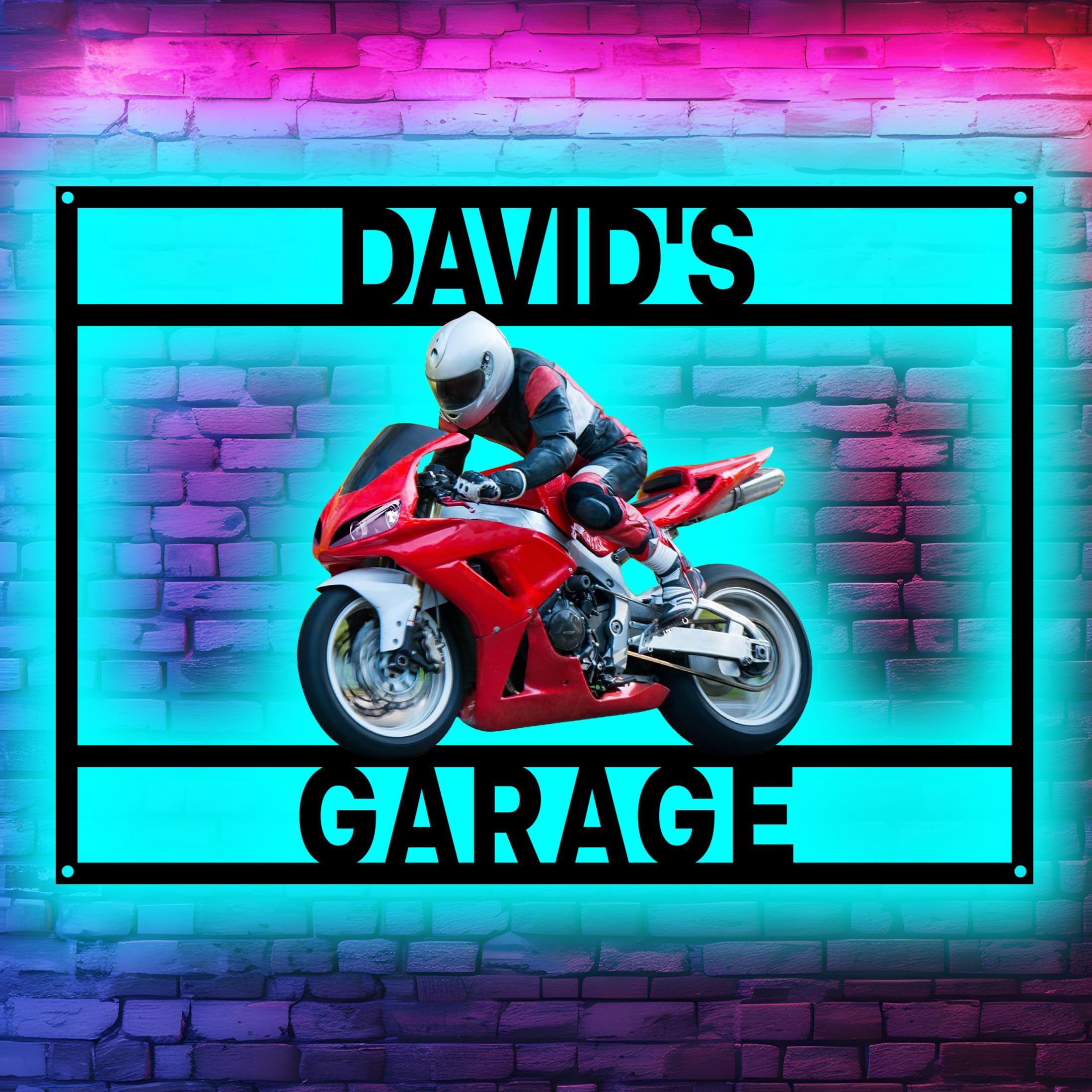 Custom Motorcycle Photo Garage Neon Sign,Personalized Metal Garage Name Sign LED Light Up Wall Decor,Auto Repair Workshop Man Cave Wall Art,Gift for Men Dad Grandpa