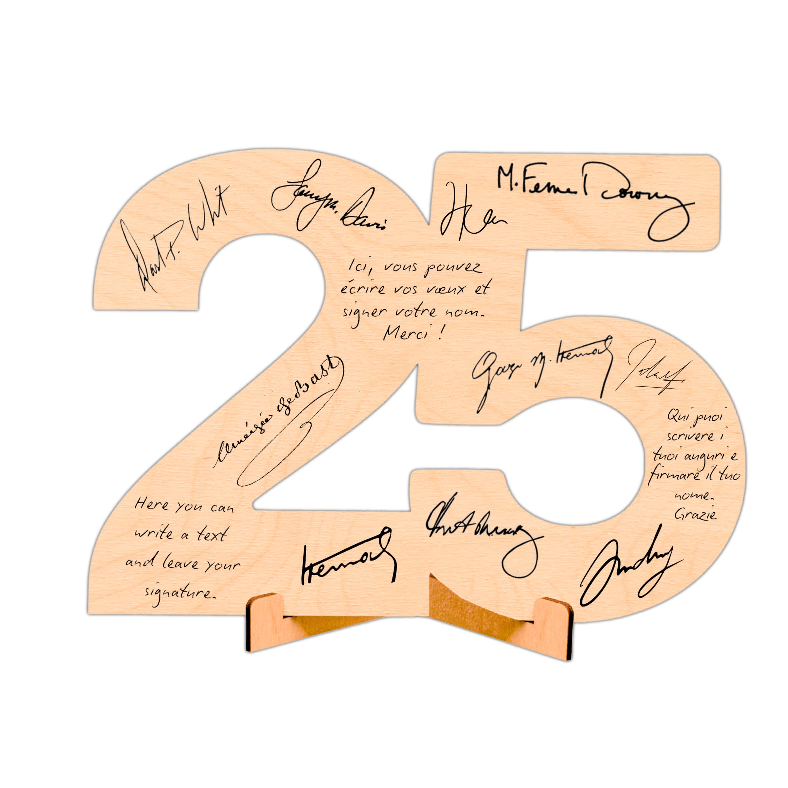 CUBIBOO ART Números de Madera Bodas de Plata 25 aniversario con Soporte - Regalos 25 Aniversario de Boda - Tarjeta Felicitación Cumpleaños o Aniversario