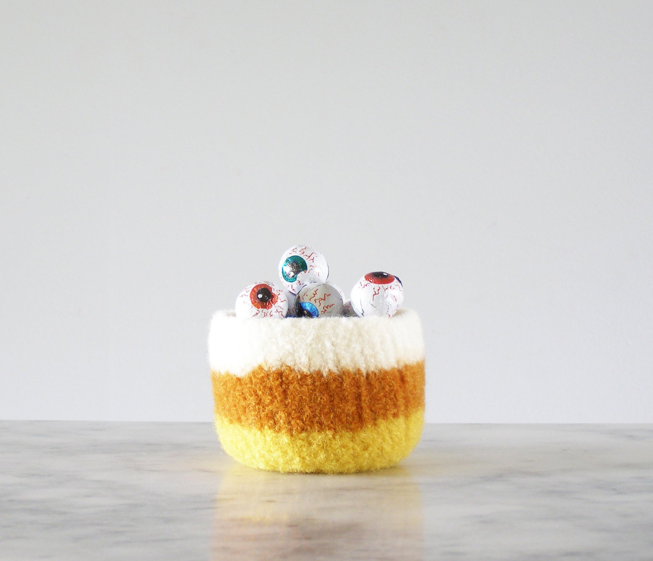 Felted wool bowl - candy corn colors - small soft candy bowl - Halloween decor -