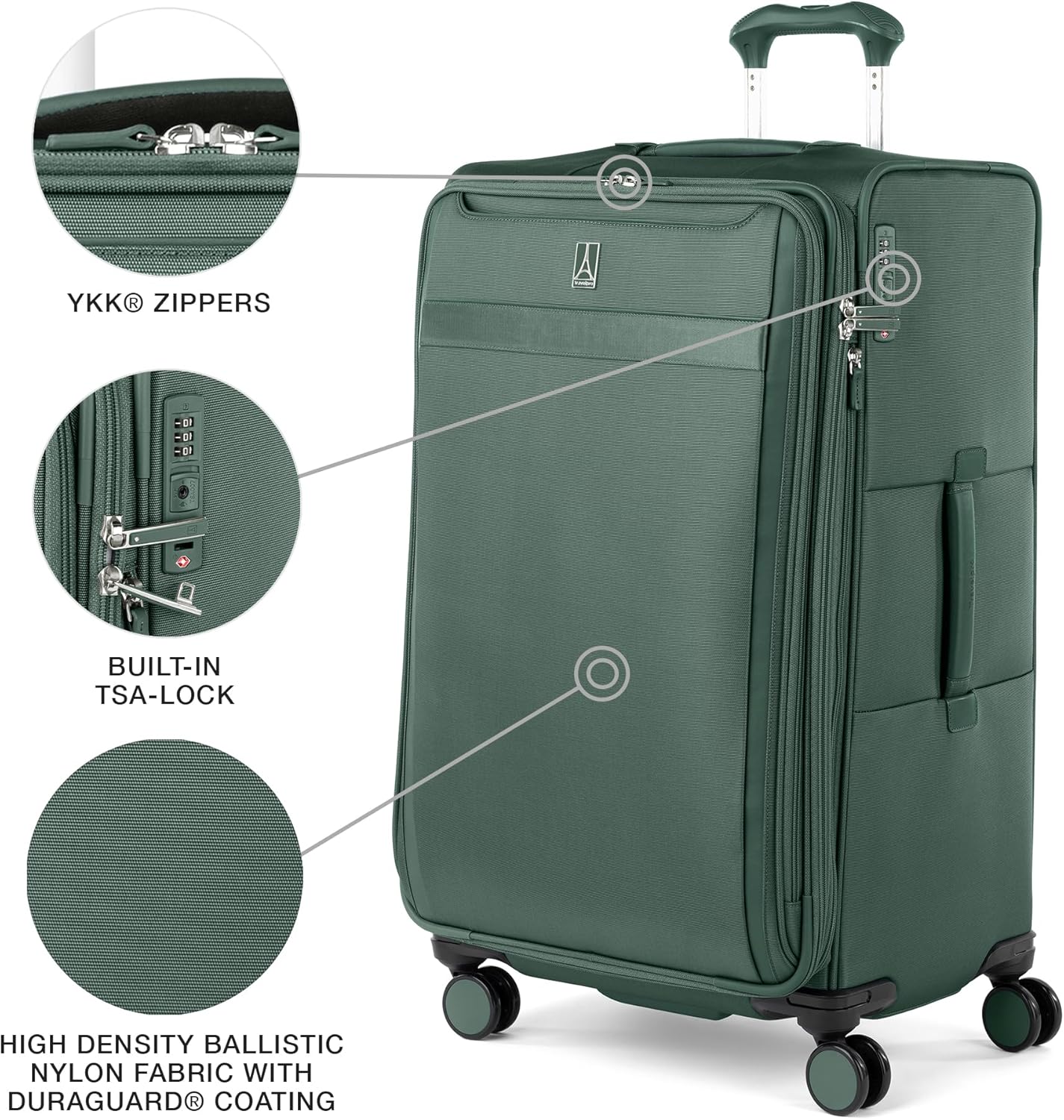 Travelpro VersaPack+ Lightweight Softside Expandable Checked Luggage, 8 Spinner, TSA Lock, Checked Large 29-Inch, Desert Sage Green