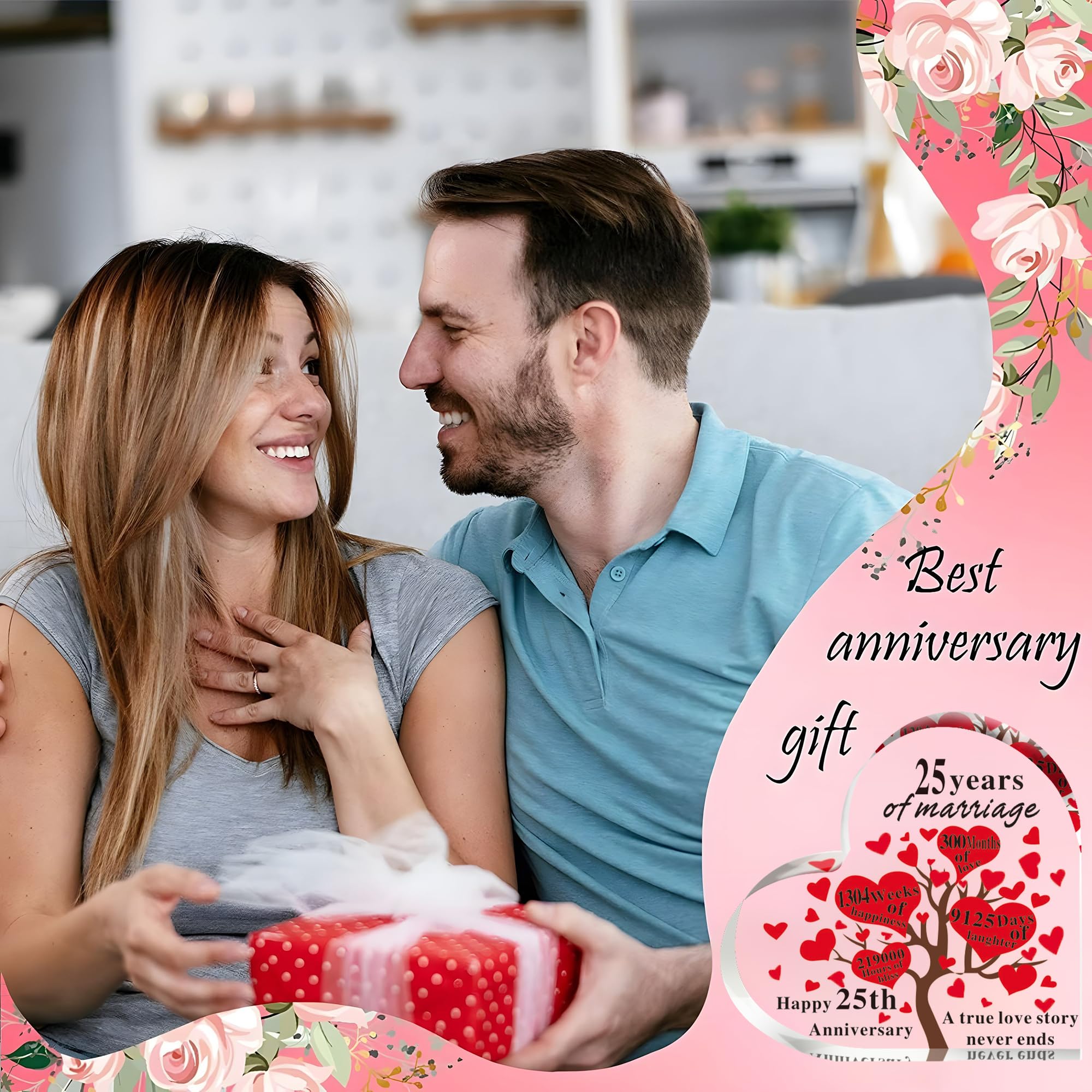 25th Wedding Anniversary Heart Shaped Acrylic Plaque Present with Sayings Ornament for Wife Loved Special One Men Women Couple Parents Gift Souvenir Marriage Keepsake Home Decoration - Image 3