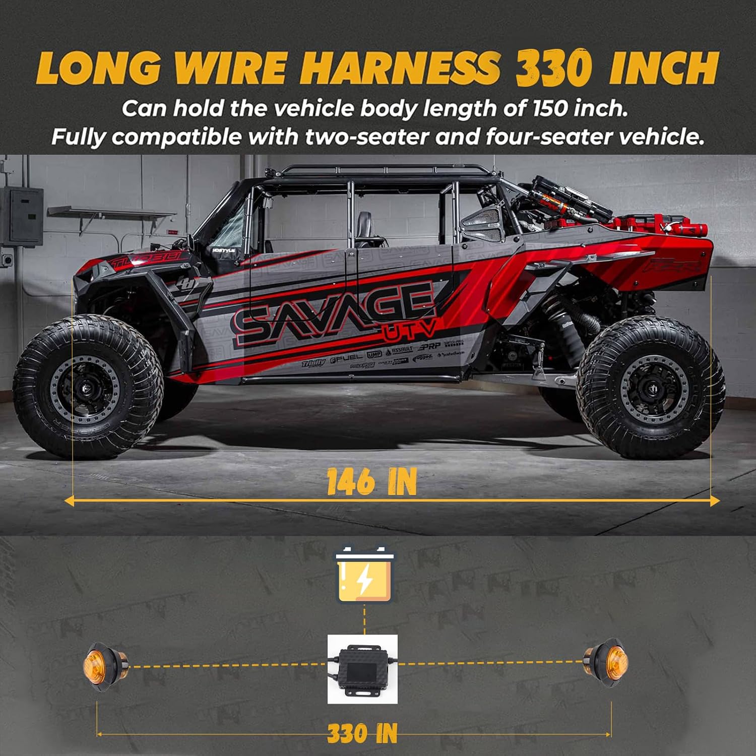 UTV ATV Turn Signal Kit, 110D Horn With Button,Universal Turn Signal With Turn Switch, LED Blinker Kit, Compatible With Polaris, Can-Am, Kawasaki, Arctic Cat, CFMOTO, Pionee （Amber and Red）