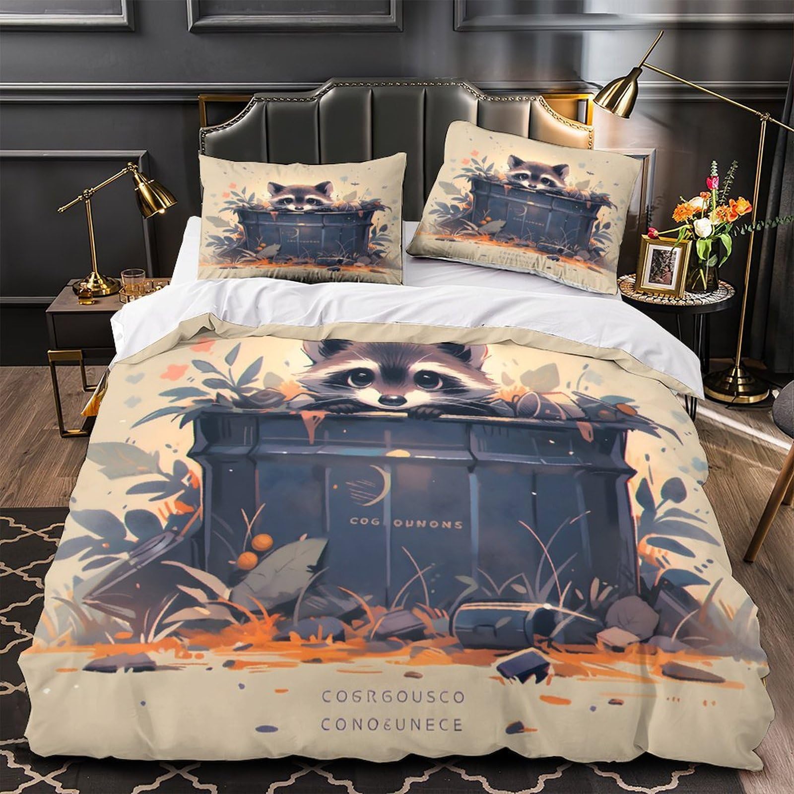 Housse de couette raton laveur pour chambre d'enfant lit simple cocon de douceur imprimé 3D