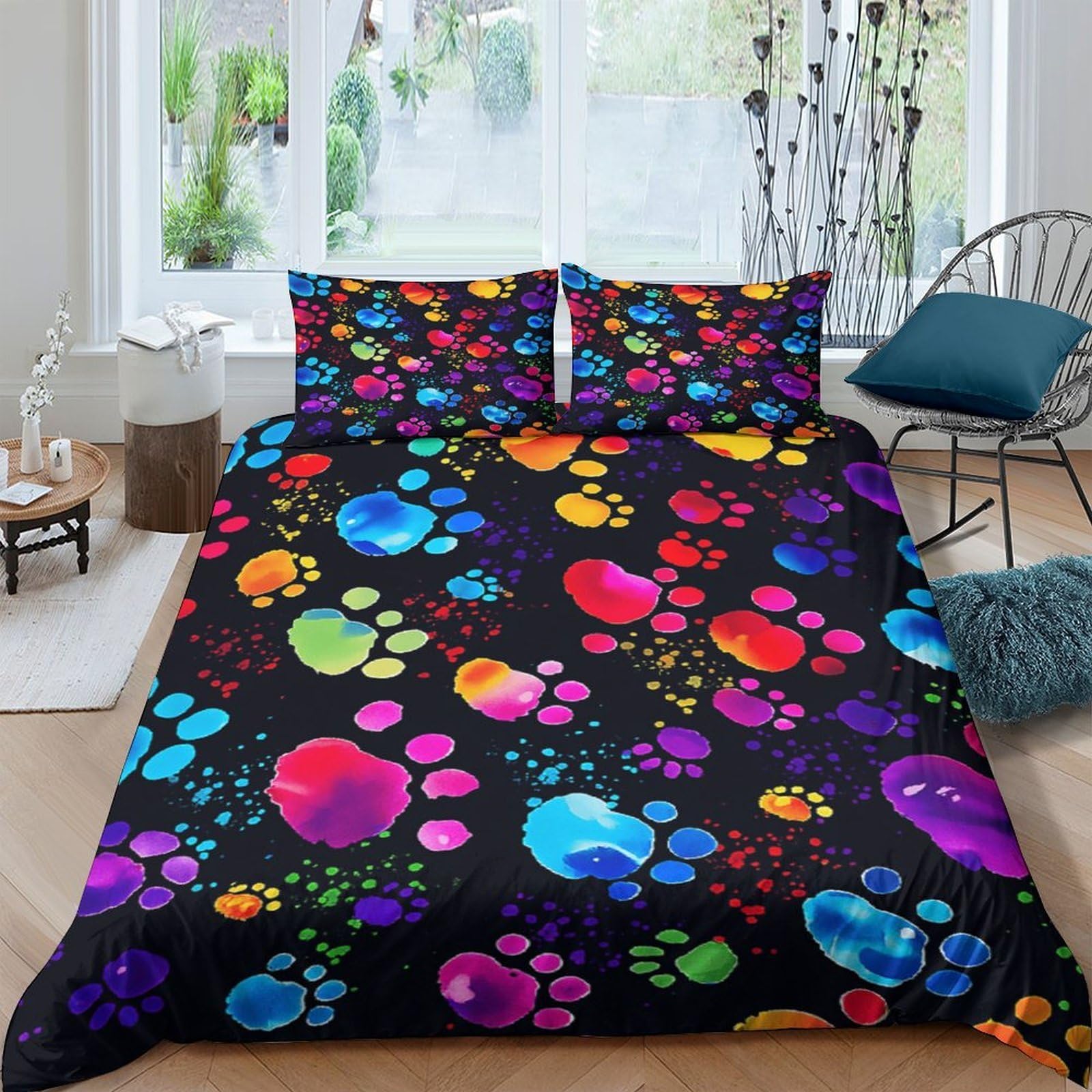 Ctjqhvkz Style-5 3D Printed Colorful Paw Fitted Sheet Microfiber Soft Breathable Rainbow Paw Bed Cover For Bedroom Guest Room Decor Single（135X200cm）
