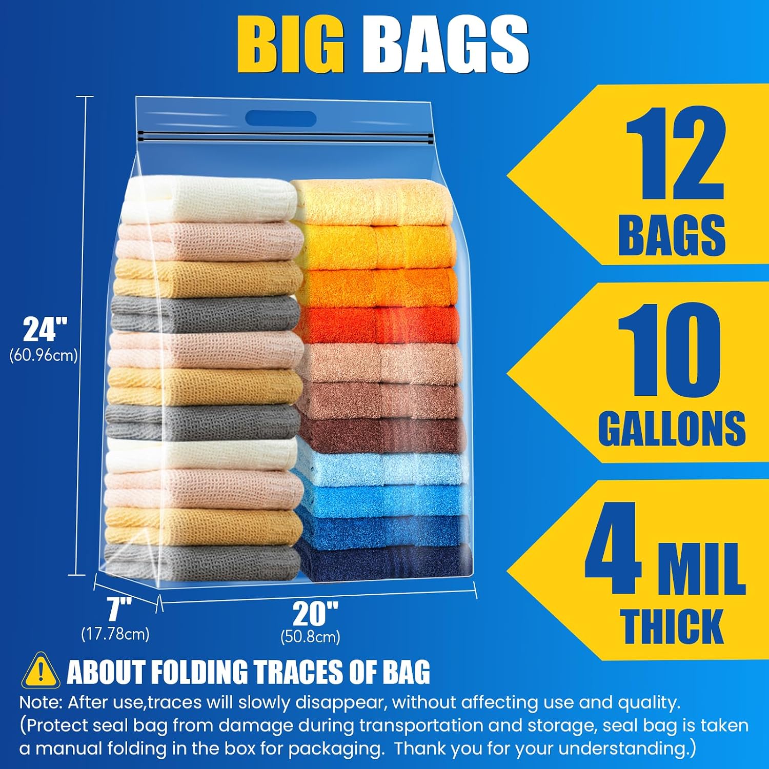 BURVAGY 10 Gallon Jumbo Storage Bags, Large Plastic Storage Bags Pack of 12 image 2