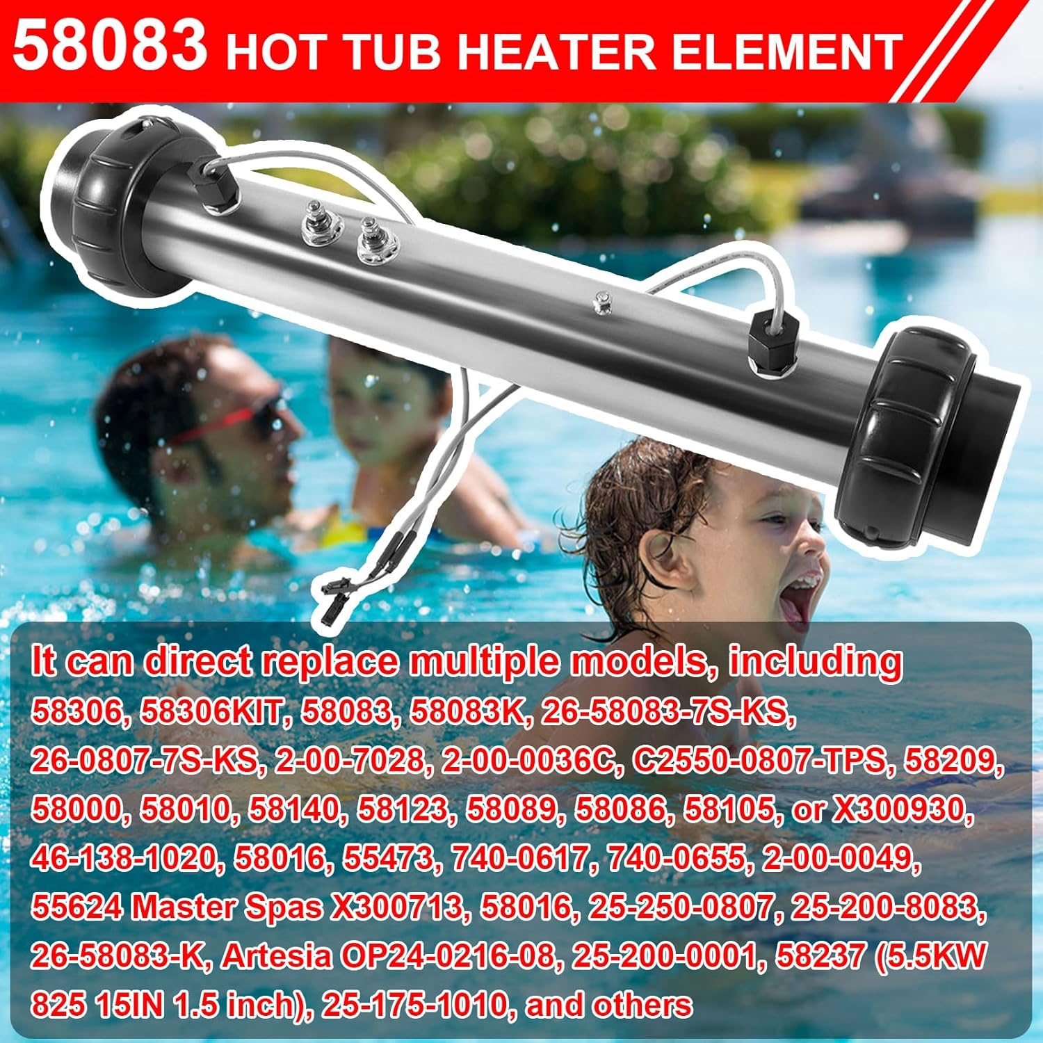 58083 Heater Assembly M7 Hot Tub Heater Assembly with Sensors 25-175-1010 Fit for Balboa BP, VS, and EL2001 Control Systems 5.5 KW 220V