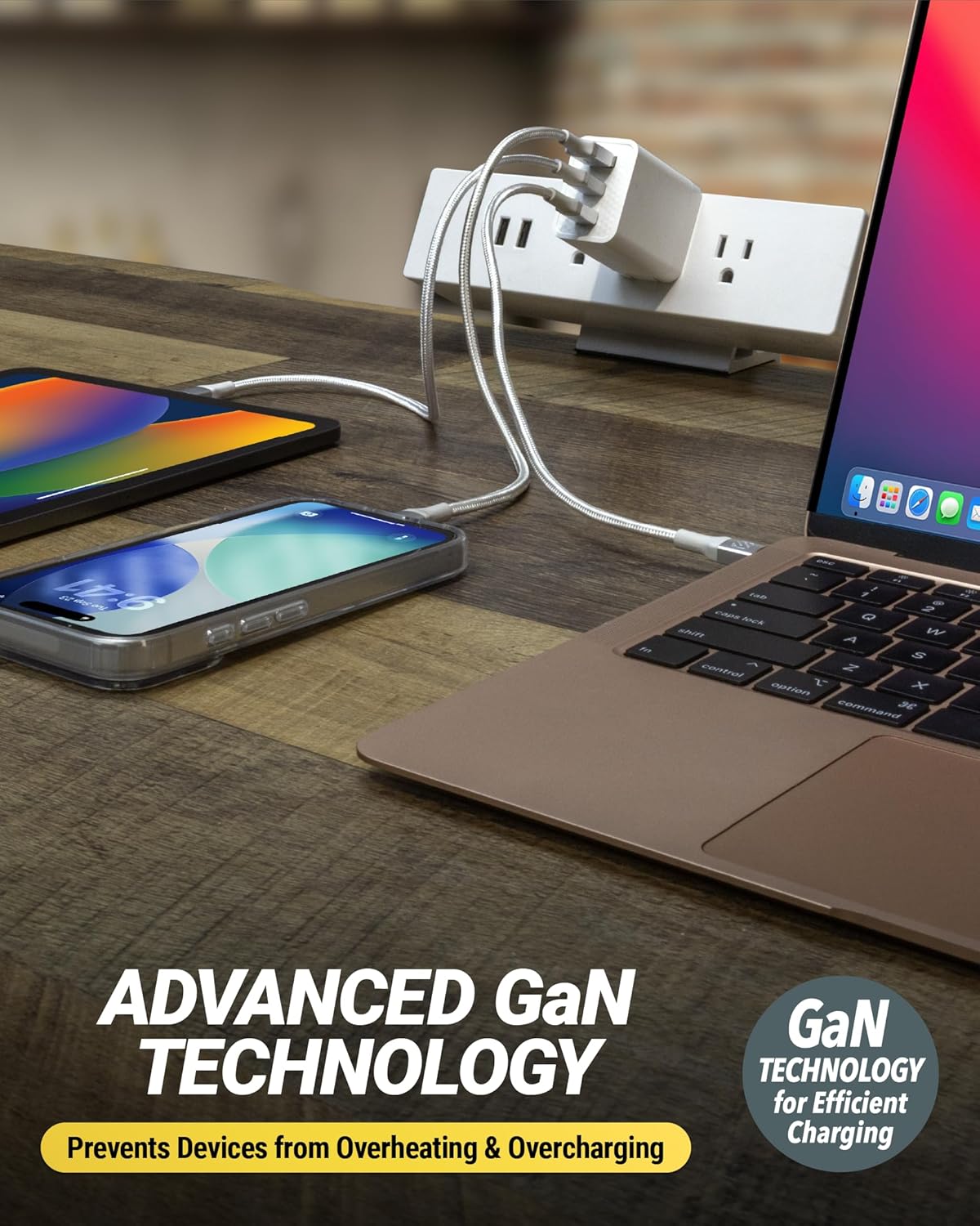 Scosche PowerVolt 70W Fast Charging Compact 3-Port Wall Charger Block, Dual USB-C & USB-A GaN Power Delivery Adapter with Foldable Plug for iPhone 16/15 Pro, iPad, MacBook Air, Galaxy S25/S24 & More