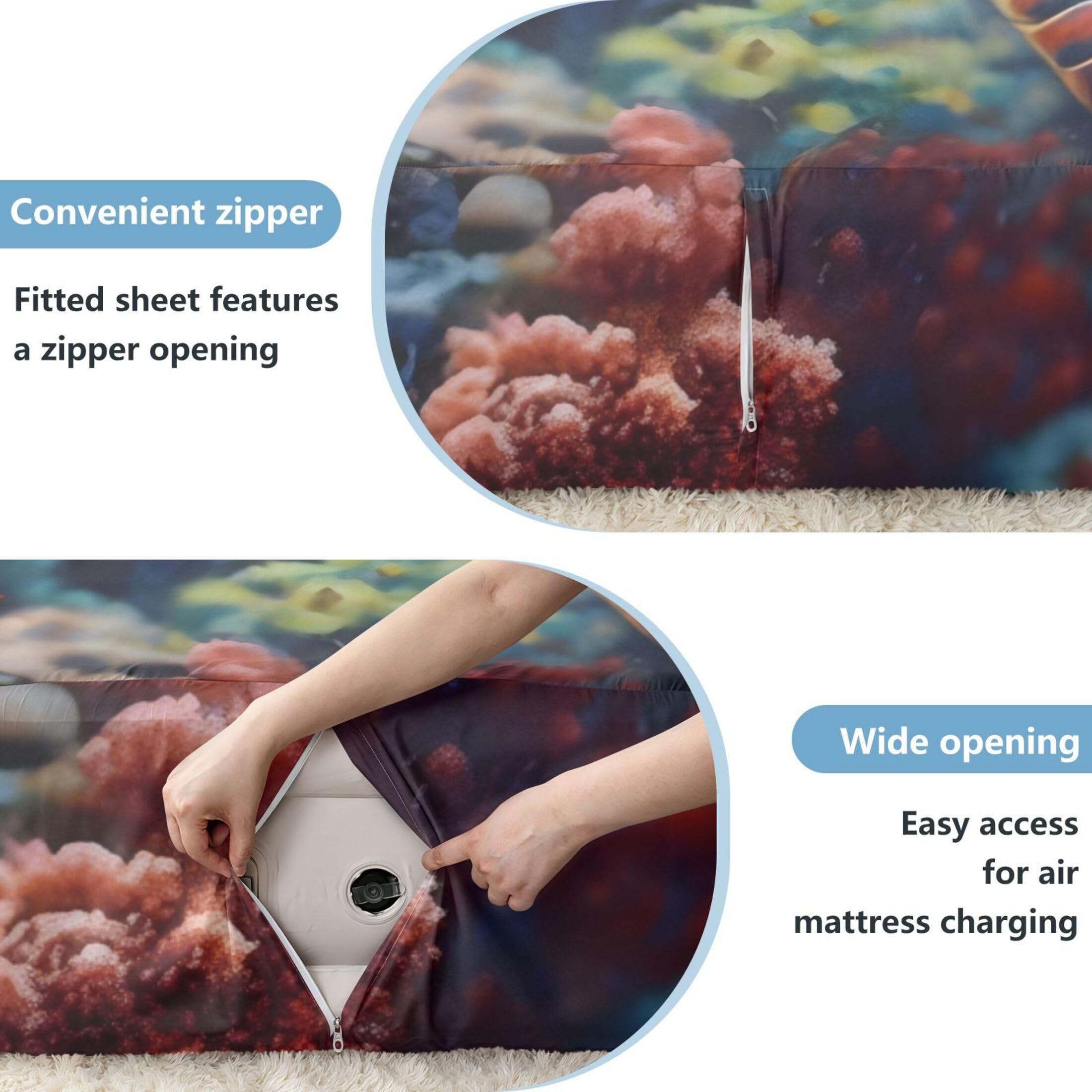 Sábana bajera ajustable de tortuga marina colorida para colchón de aire, bolsillo extra profundo de 24 pulgadas, funda suave y transpirable con apertura de válvula de cremallera para cama de