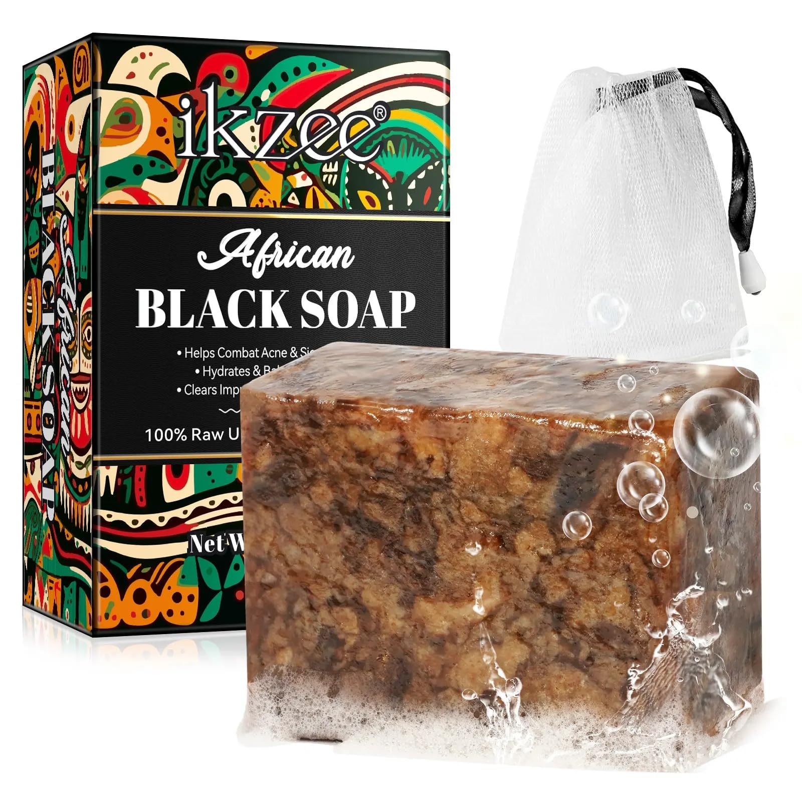 NIKITA.VIVI Raw African Black Soap 100G, 100% Organic Unrefined & Handmade African Black Soap for Face & Body Wash with Shea Butter, Fade Dark Spots & Acne Spots, Anti Aging Hydrates Balance Oily Skin