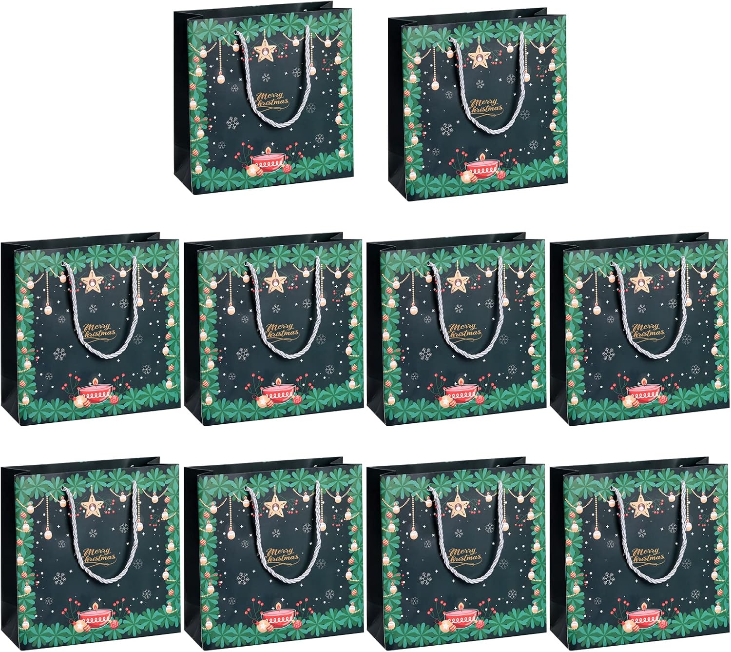 10Pcs Christmas Gift Bags 20x20x8cm Xmas Gift Bags Cardboard Gift Bag