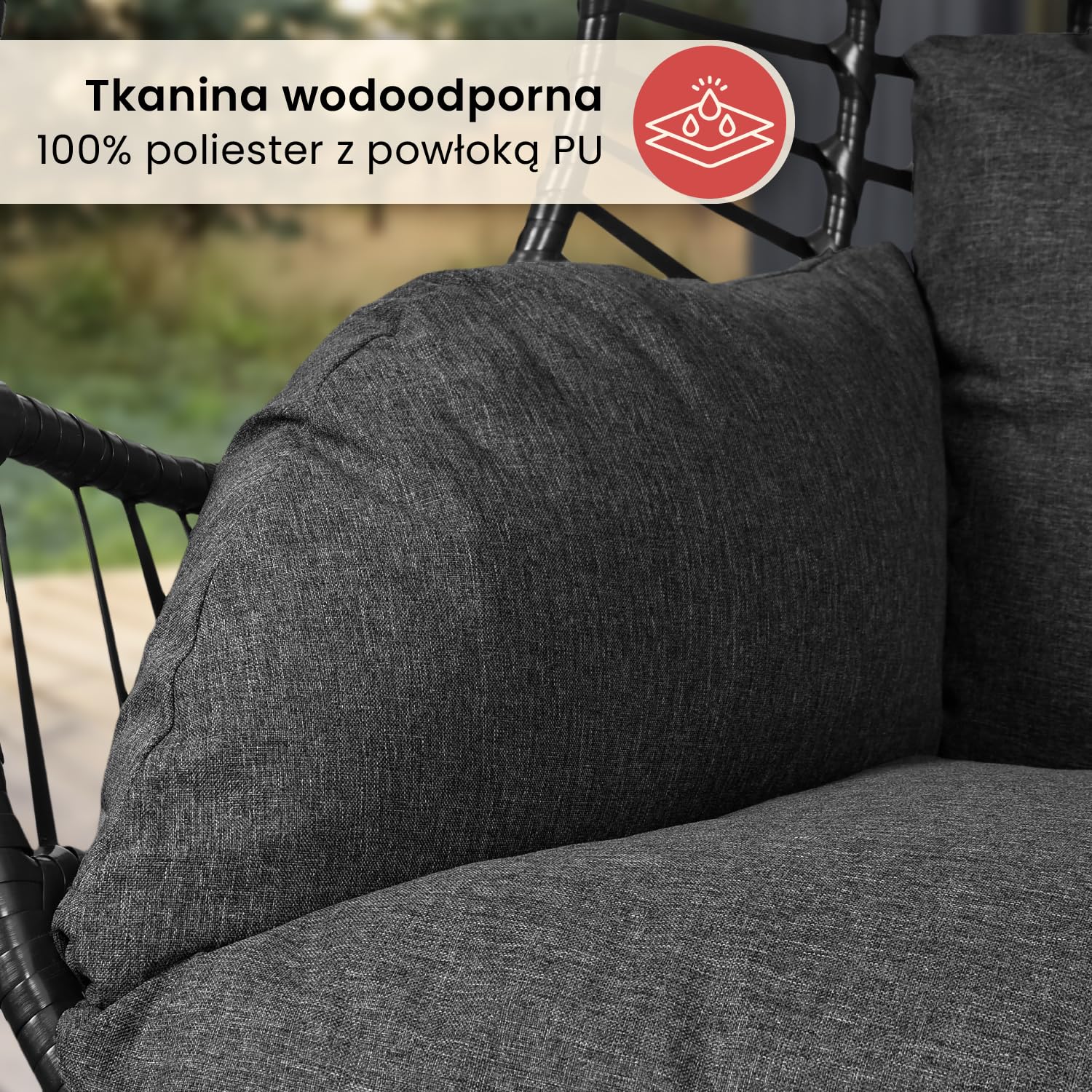 Fotel wiszący Swoods XXL Egg - Fotel wiszący ze stojakiem - Do wnętrz i na zewnątrz - Zawiera poduszki - Odporny na warunki atmosferyczne - Fotel Egg - do 150 kg (Ciemnoszary)