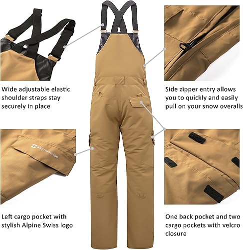 Miniatura 5 de Alpine Swiss Overol de nieve con aislamiento para hombre, impermeable, para esquí, snowboard