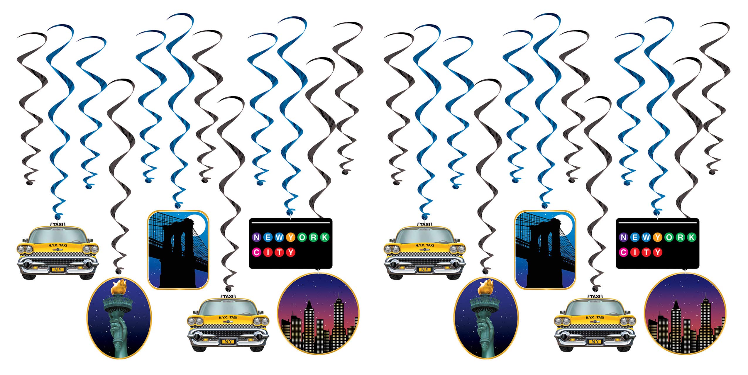 Spirales suspendues taxi jaune pour anniversaire à thème New York et fête urbaine