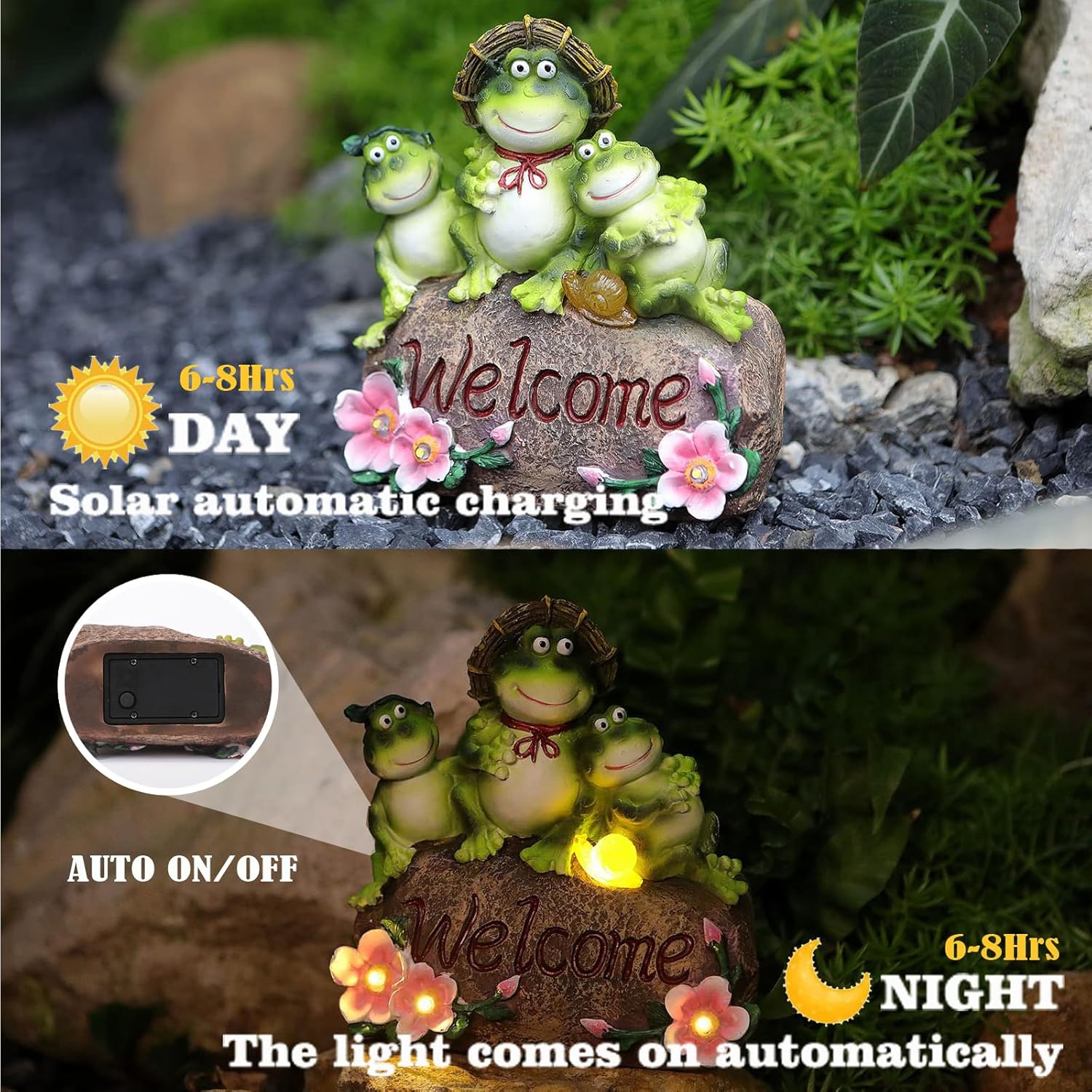 Funny Frog Statues for Garden - 7'' Mom & Babys Solar Frog Garden Decor Frog Garden Statue for Yard Patio Porch Lawn Birthday Mother's Day Housewarming Outdoor Decor Gifts for Women Mom. - view 2