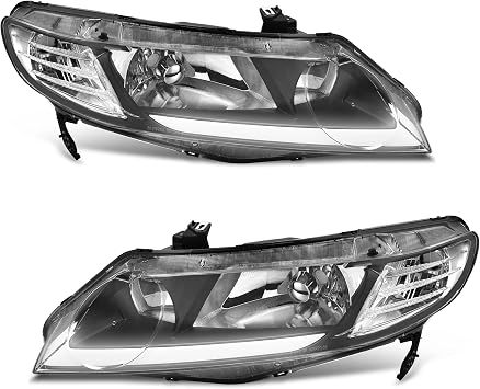 LEDKINGDOMUS LED Headlights Assembly Compatible with 2006-2011 Honda Civic | Compatible with 06-11 Honda Civic Sedan 4-door, LED DRL, Black Housing, Bright Beam, Fully Sealed, Impact-Resistant PC Lens