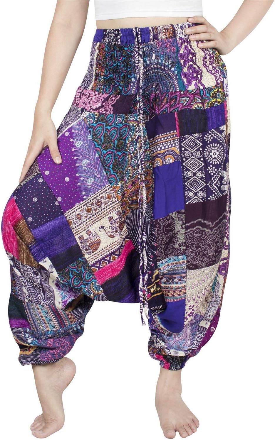 LOFBAZ Harem Yoga Pants for Women Patchwork Boho Hippie Bohemian Aladdin Unisex