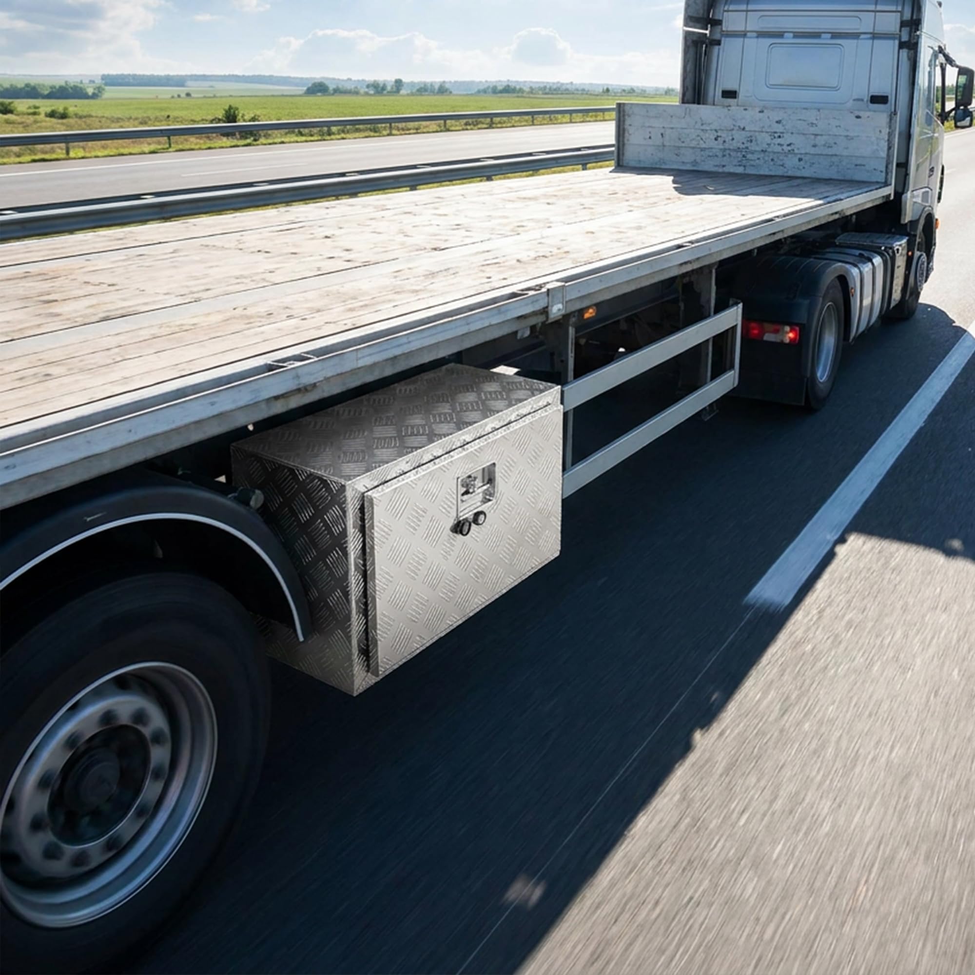 HOMCOM Boîte à Outils pour Camion en Aluminium 60,9x35,5x40,6cm, Argent | Caisse Aluminium Remorque, Coffre de Rangement pour Camion 76L à Texture Diamant, Serrure et Clés, Couvercle Rabattable