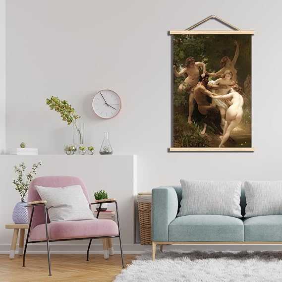 OKRA William Adolphe Bouguereau Wooden hanging poster - Nymphs and Satyrs poster - Greek Mythology Art Canvas Wall Decor - World Famous Painting Poster -Bedroom Bathroom Living Room Wall Decor