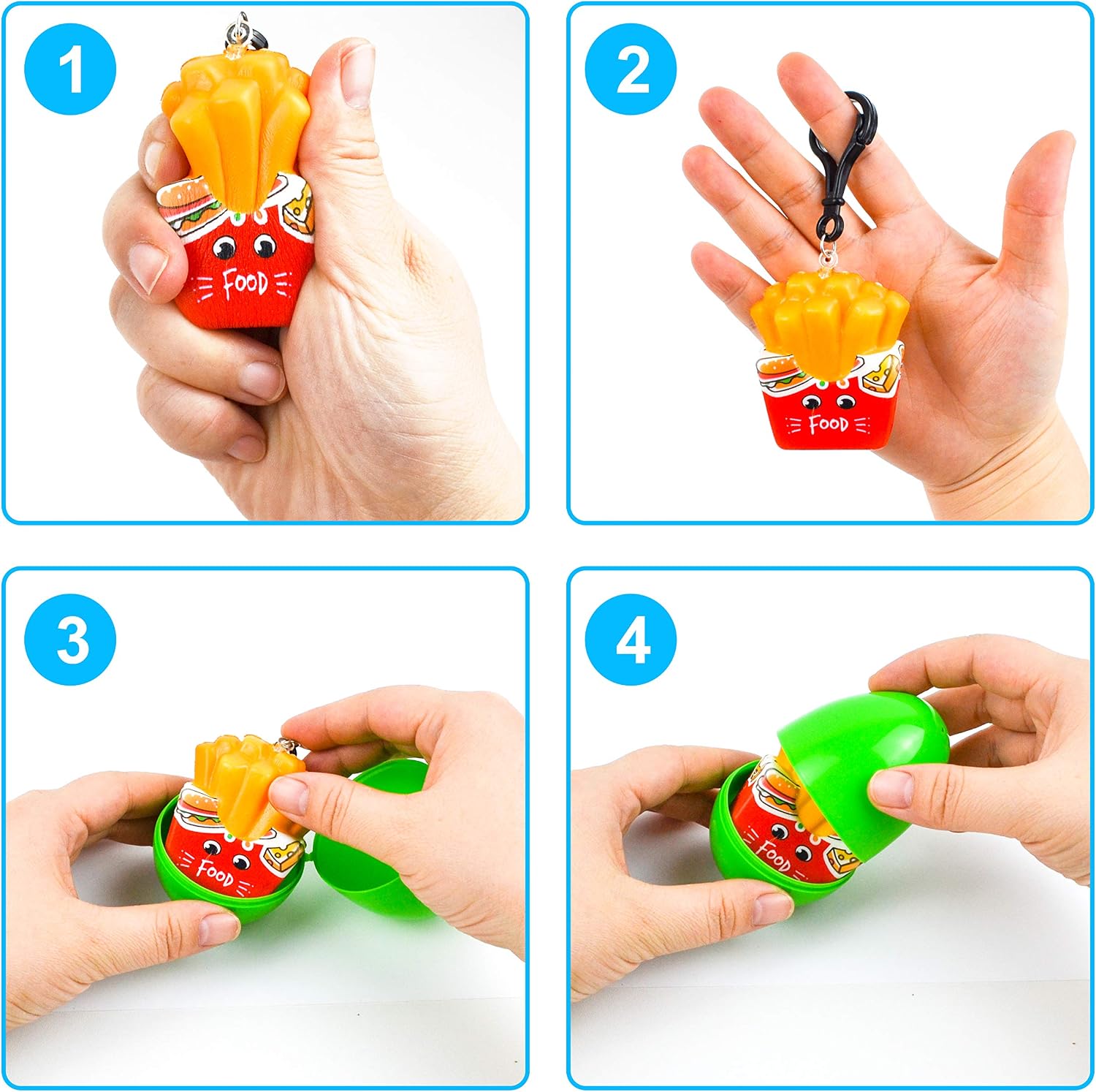 JOYIN 18 Packs Prefilled Easter Eggs with Fast Food Slow Rising Stress Relief Squishy Toys Keychain for Easter Kids Party Favors Supplies, Easter Eggs Hunt, Easter Basket Stuffers Fillers